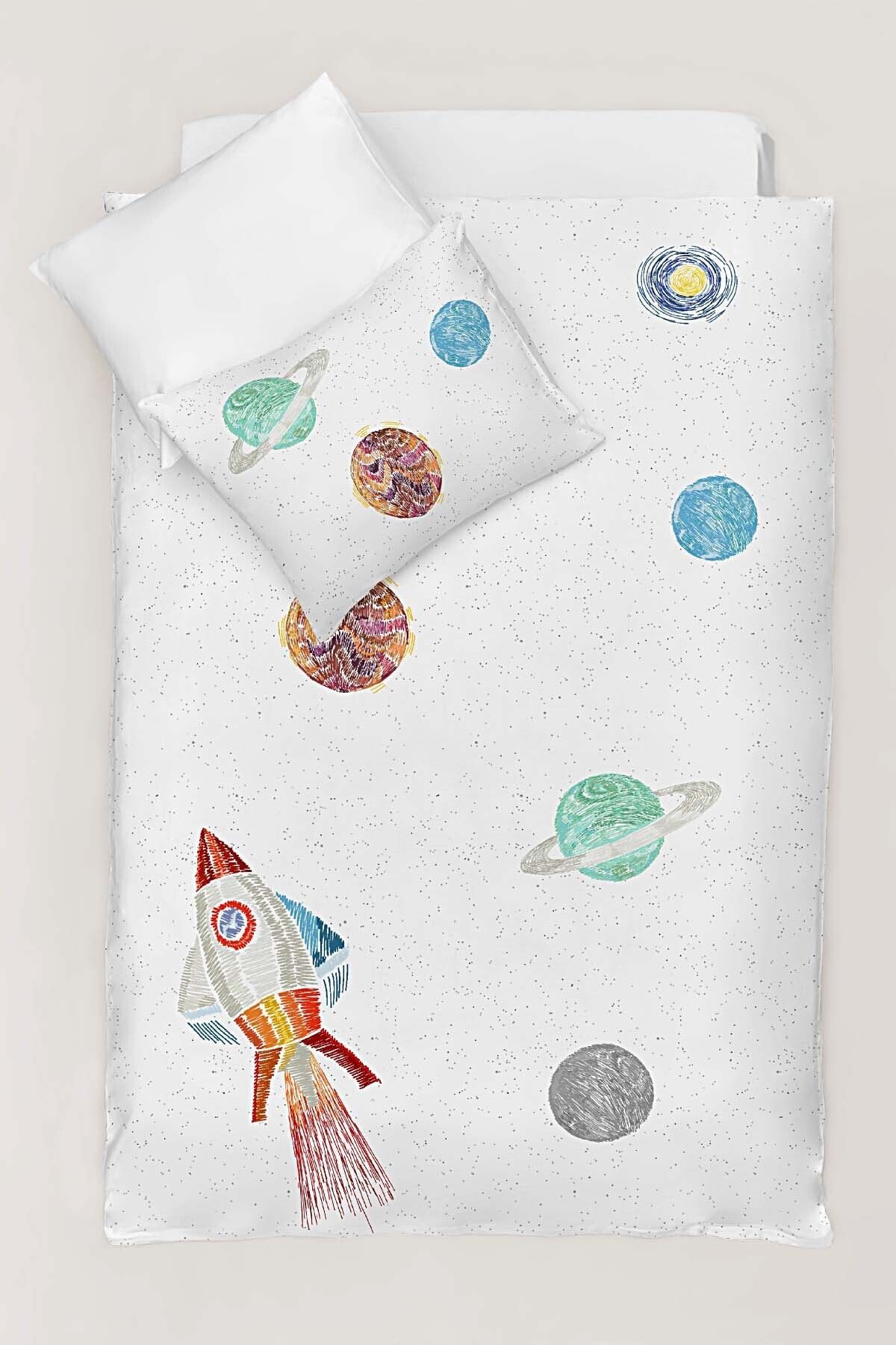 Casadora Baby Space Planet White Tek Kişilik Çocuk Nevresim Takımı