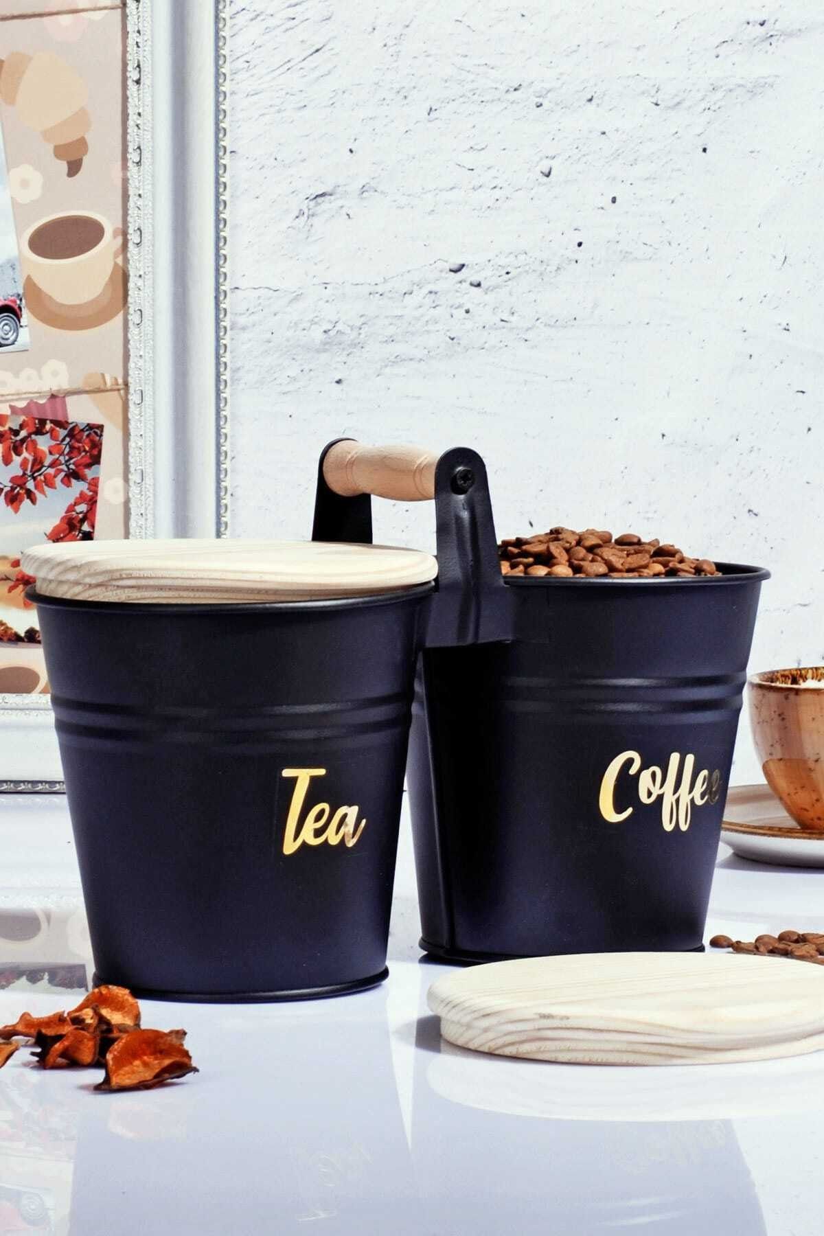 Kitchen Chef 2'li Bambu Kapaklı Lüx Metal Çay Ve Kahve Saklama Kovas