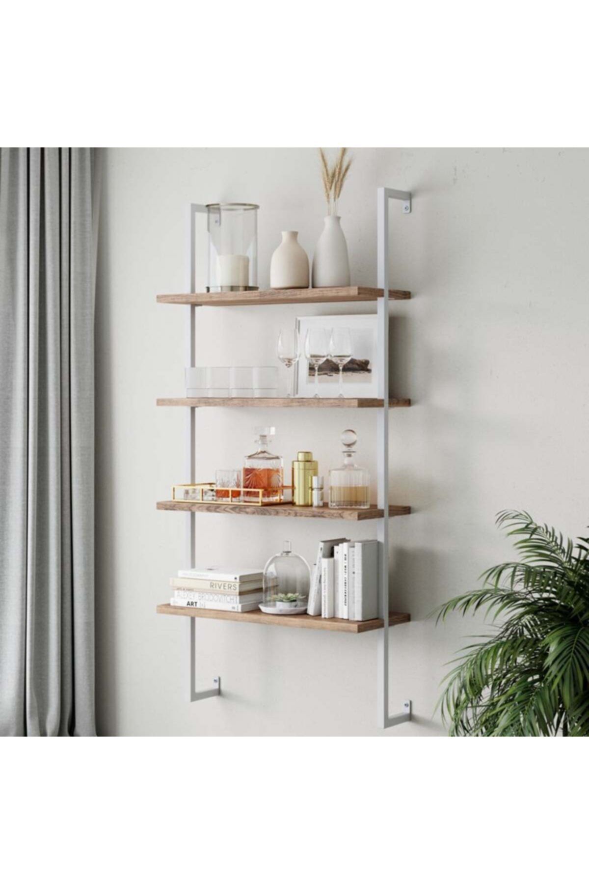 Avmpark 4 Raflı Çok Amaçlı Beyaz Kitaplık Organizer Meşe