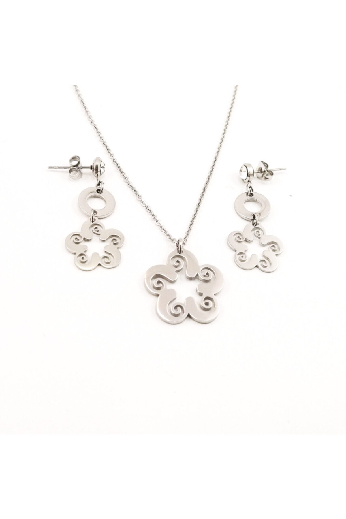 POLO&SKY 316 L Çelik Zirkon Taşlı Çiçek Model 3'lü Set