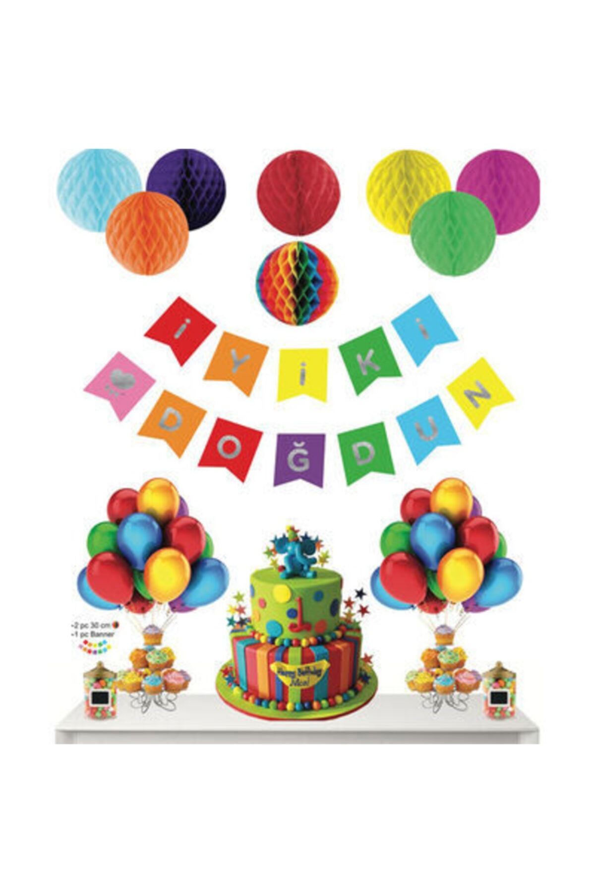 MELİNA BALLOON Doğum Günü Banner + Petek Süs Set Mix