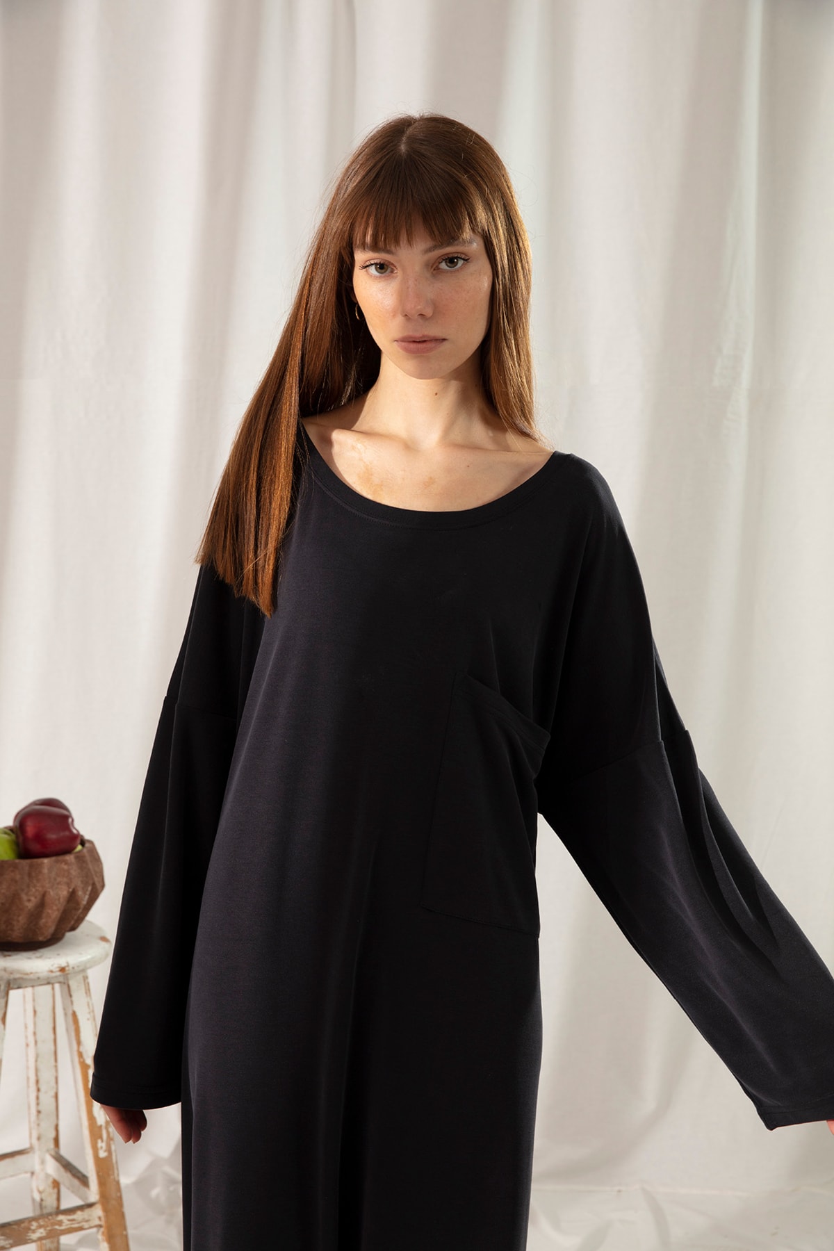 Penelope Bedroom Ajour Loungwear Elbise Siyah S-m