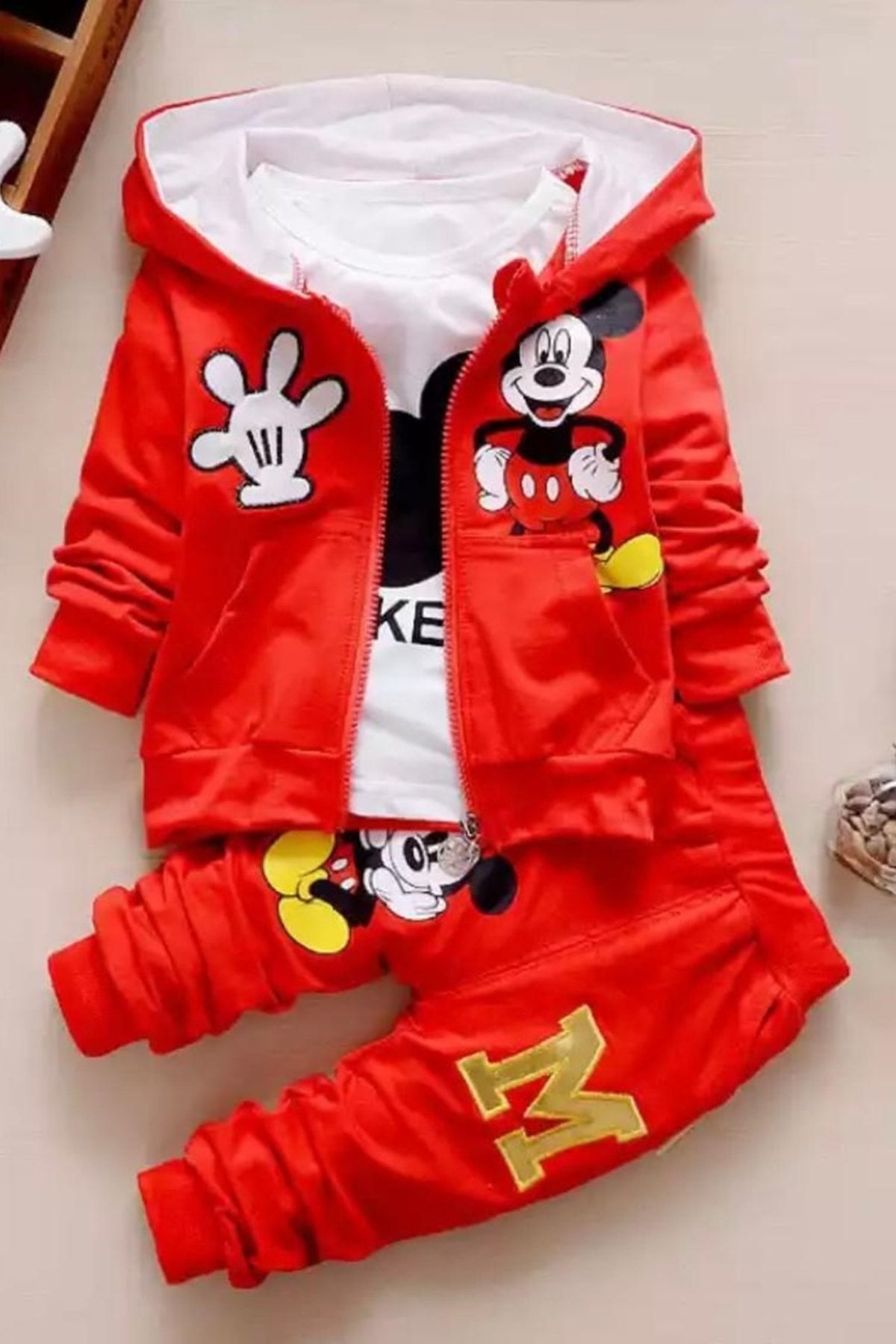 ADA BEBEK ÇOCUK Pamuklu M Nakışlı Mickey Hırkalı 3'lü Tarz Alt Üst Takım
