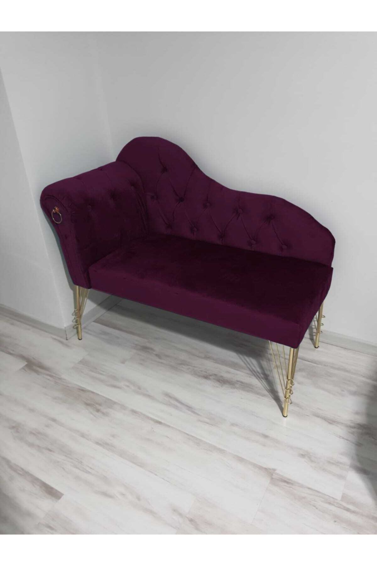 Sepetten Evine 110 Cm , Mor Renk Yeni Nesil Köşe Koltuğu Josefin Bench Puf Metal Gold Ayak