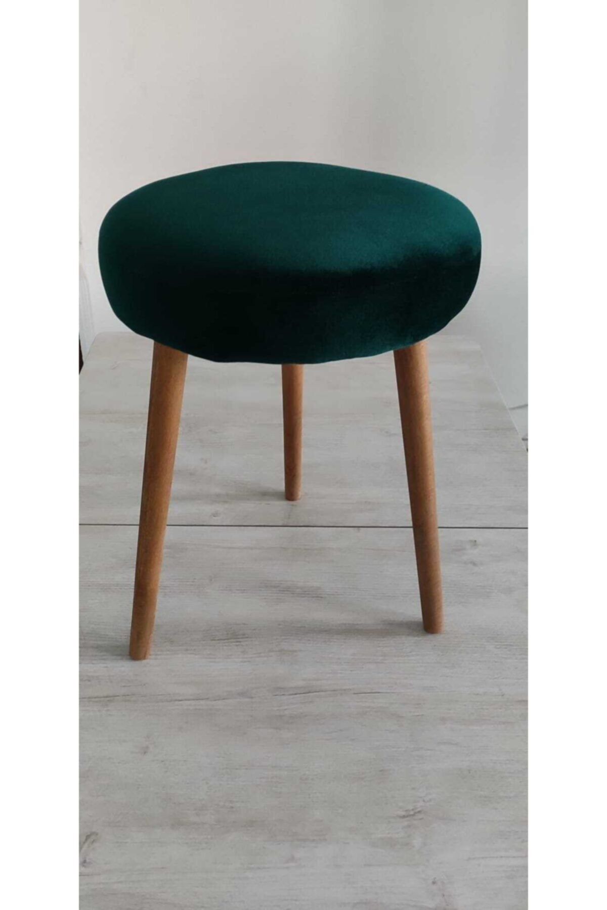 RuaRuga Gürgen Ahşap Retro Ayak Dekoratif Yeşil Peluş Puf Tabure Bench Koltuk Sandalye