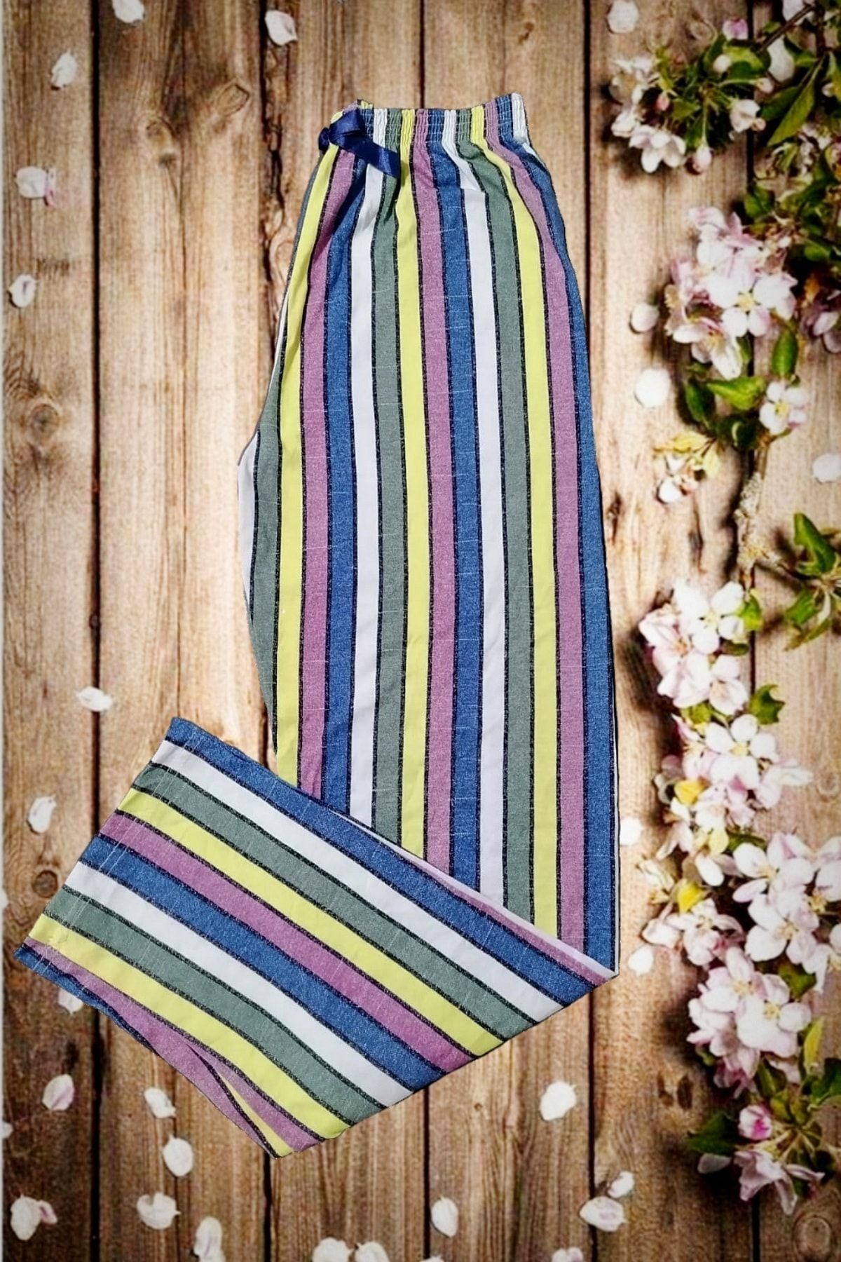 Usds Butik Renkli Çubuklu Bayan Penye Pijama Altı