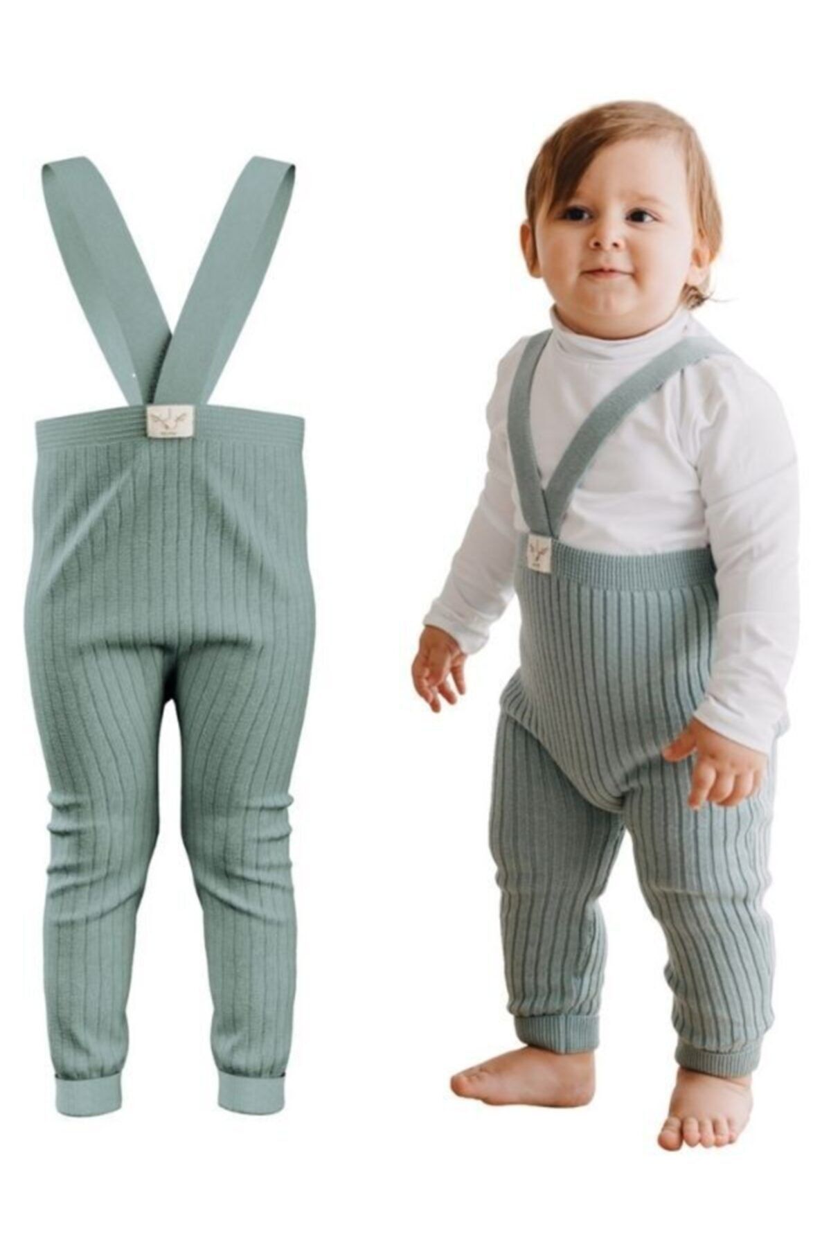 Mama Yoyo Baby&Kids Askılı Organik Triko Bebek Taytı - Mint
