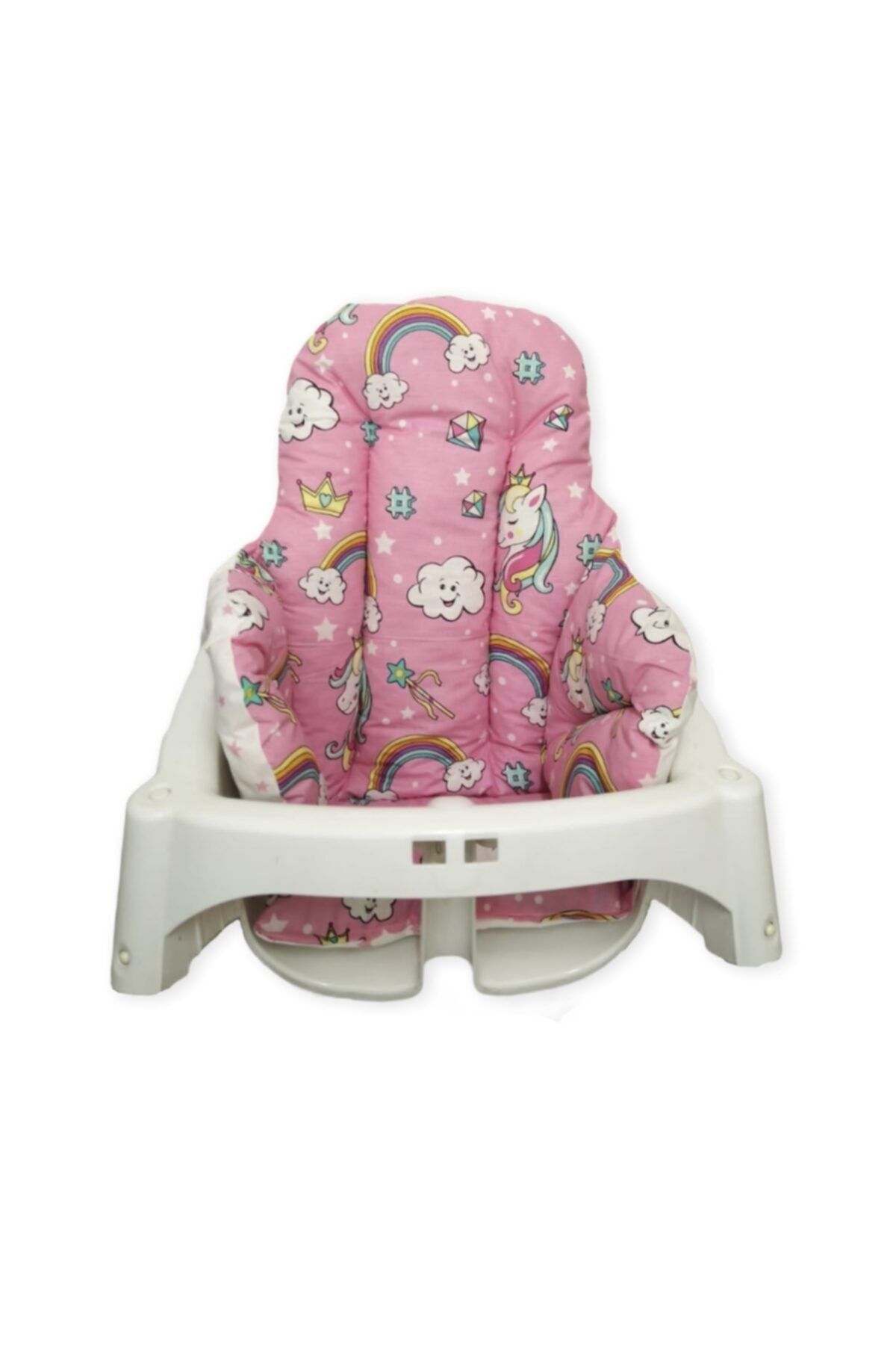 Bebek Özel Bebek Çocuk Mama Sandalyesi Minderi Pembe Unicorn Desenli