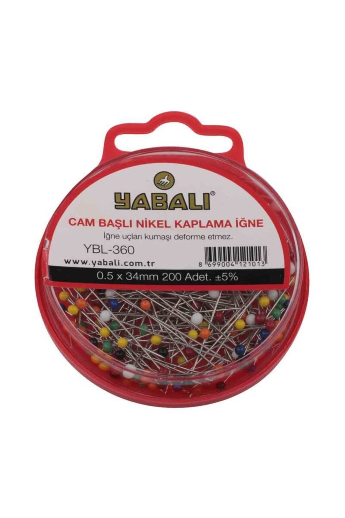 Yabalı Cam Başlı Nikel Kaplama Iğne 200 Adet Ybl-360  Karışık Renk