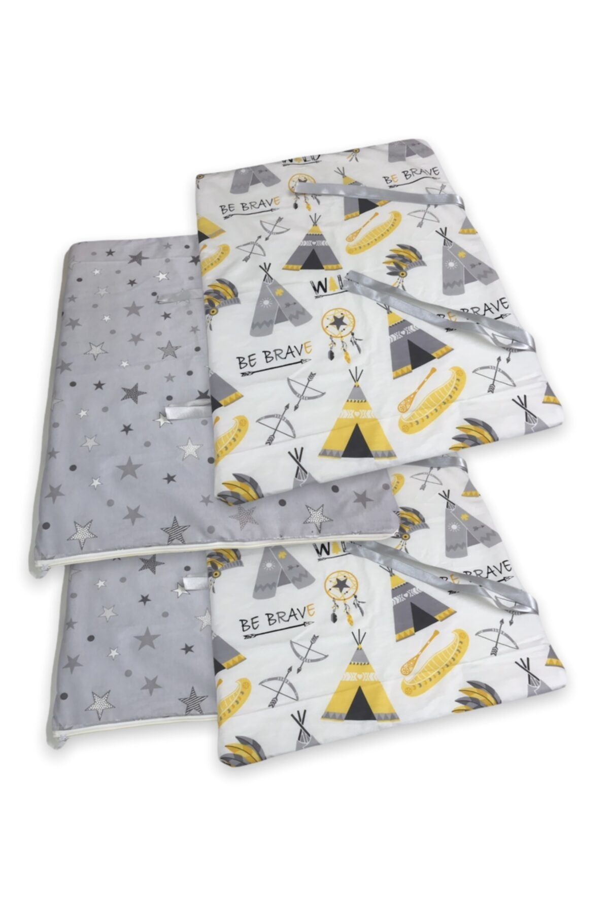 Bebek Özel Bebek Çocuk Beşik Kenar Koruma 100x200 Montessori (4 Parça) Sarı Kamp Çadır Yıldızlı