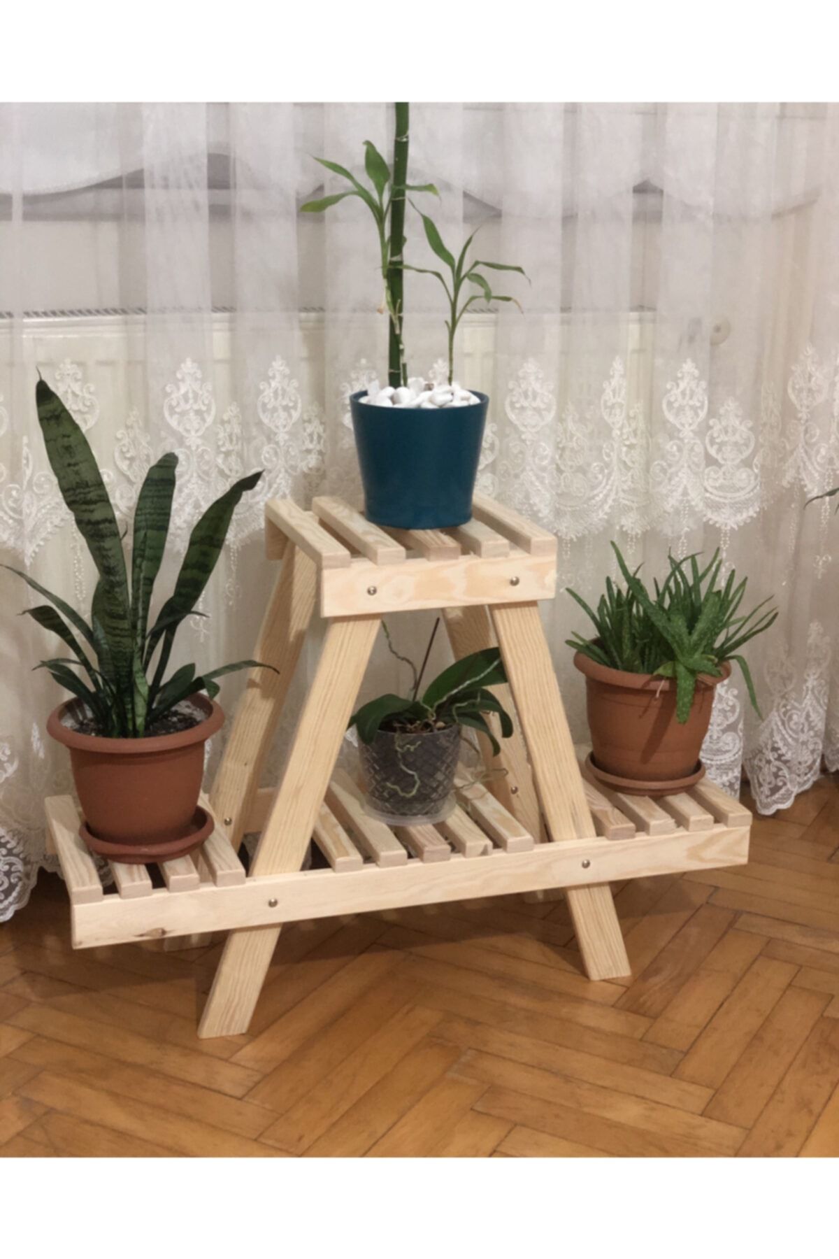Teknik Ahşap Çam Ağacı Çiçeklik Saksı 50 cm