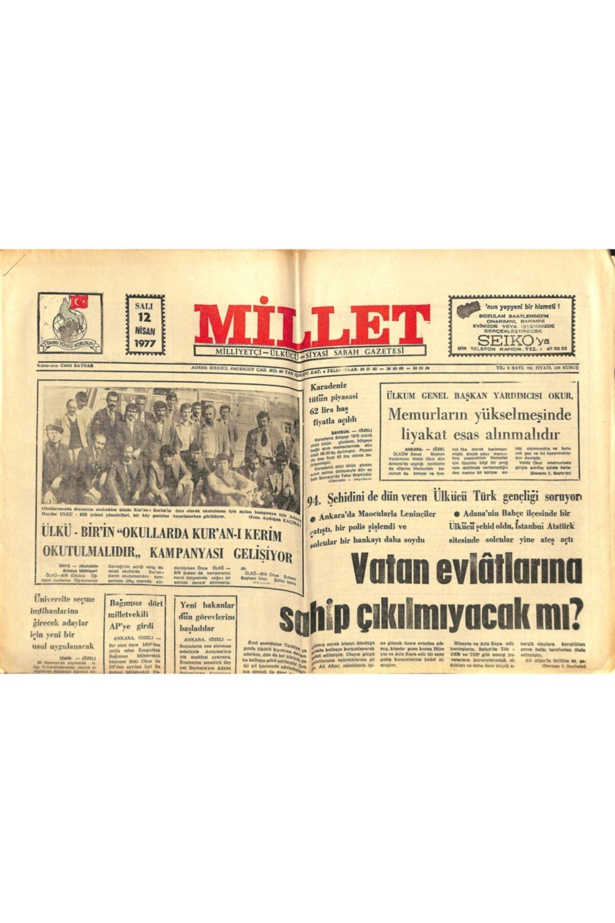 Gökçe Koleksiyon Millet Gazetesi 12 Nisan 1977 - Cumhurbaşkanı Korutürk , Bugün Bir Heyetle Finlandiya'ya Gidiyor