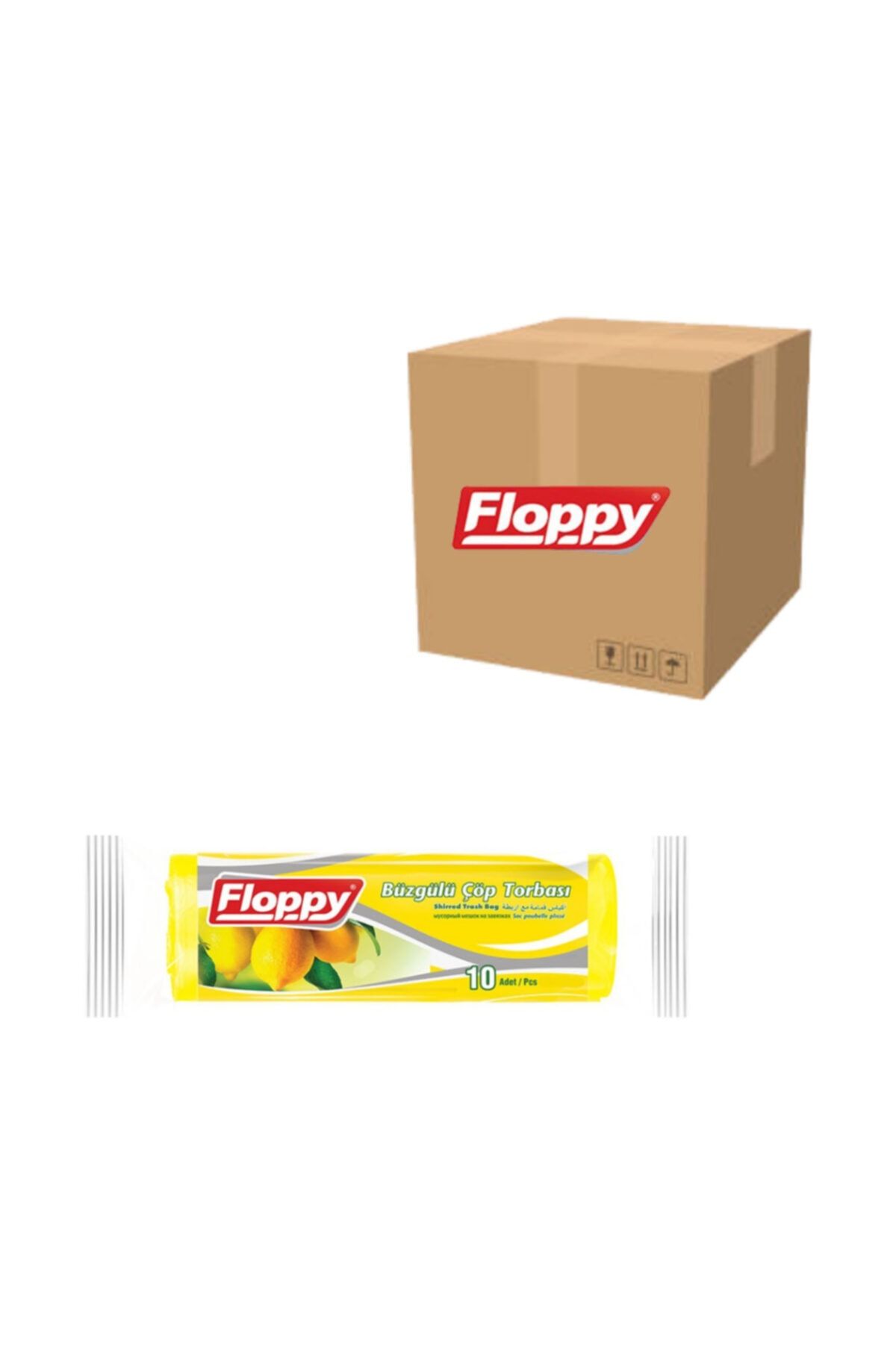BAYPACK Floppy Limon Kokulu Büzgülü Çöp Torbası Büyük Boy 65x70 10'lu (1 Koli 50 Paket)