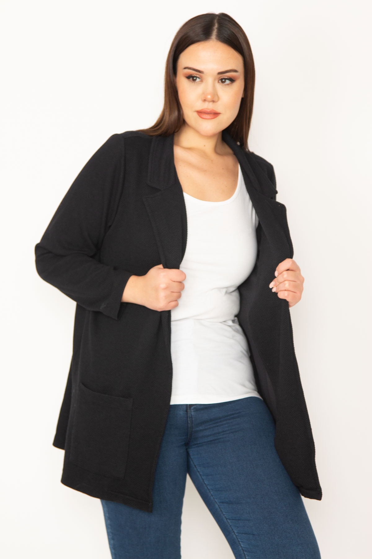 Şans Plus Size Blazer - Navy blue 
