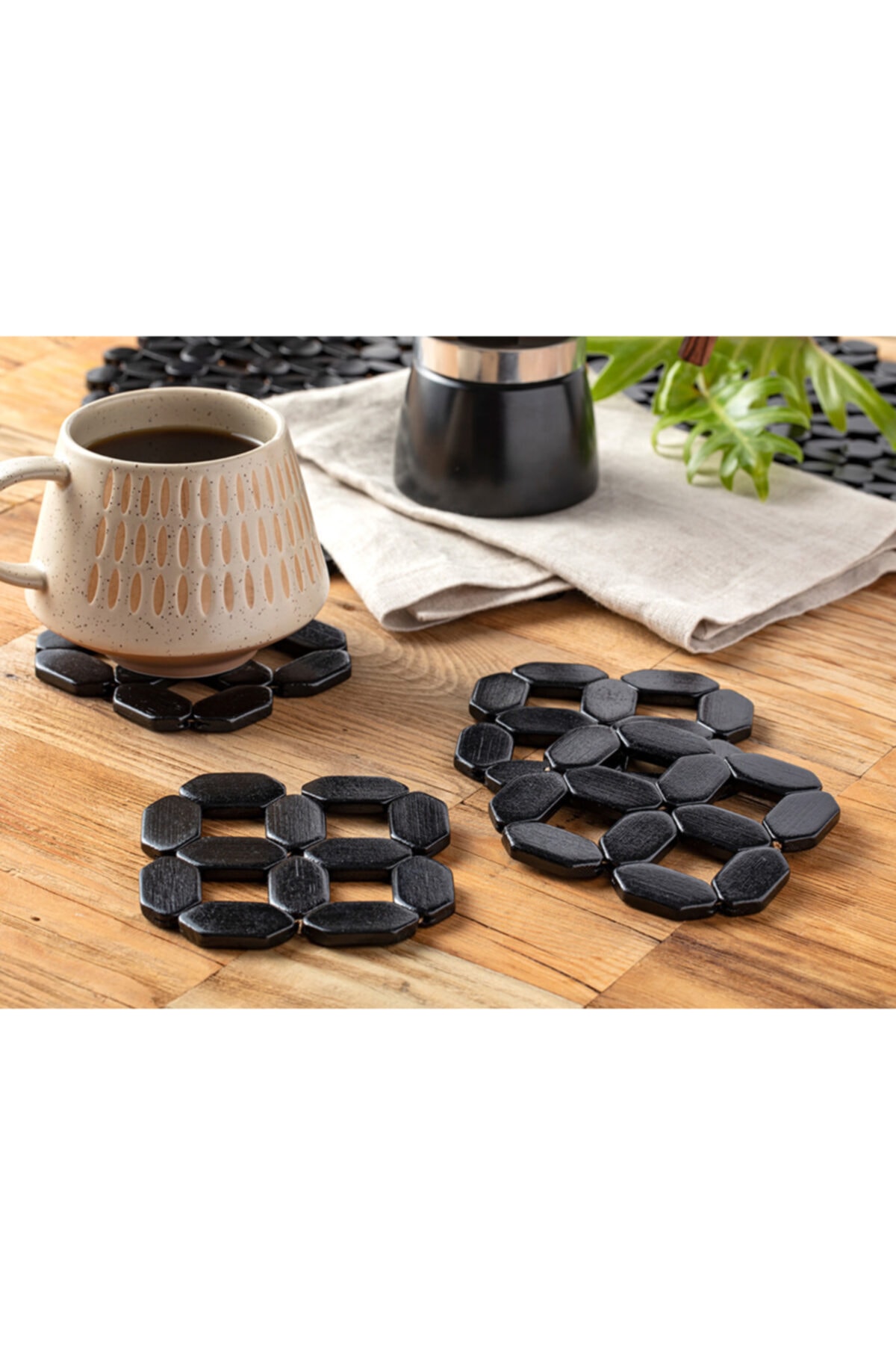 English Home Ally Bambu 4'lü Bardak Altlığı 10x10 Cm Siyah