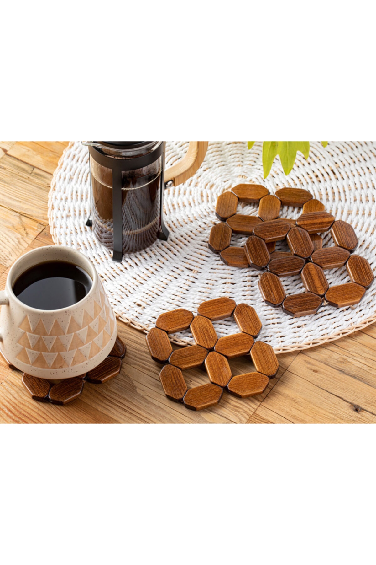 English Home Ally Bambu 4'lü Bardak Altlığı 10x10 Cm Kahve