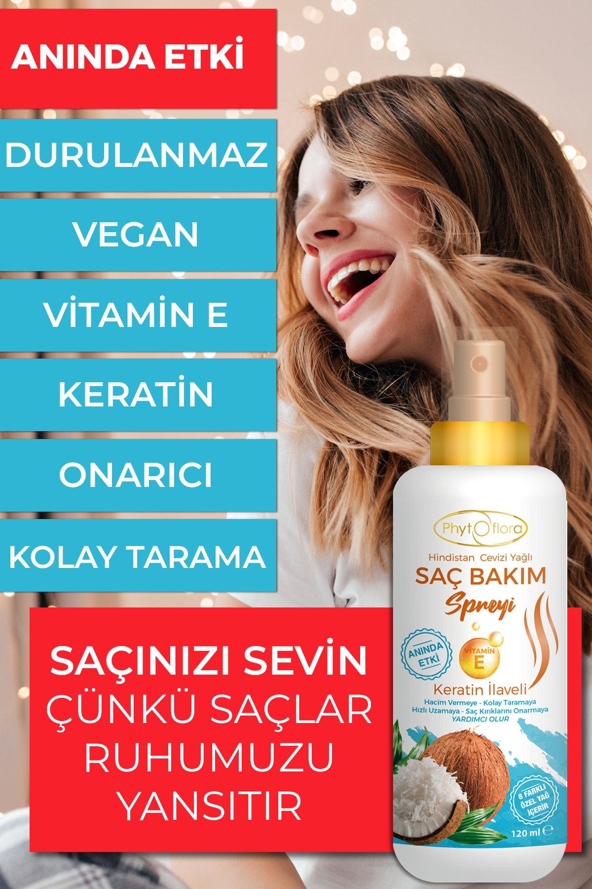 Phytoflora Hindistan Cevizi Yağlı Saç Bakım Spreyi 120 Ml