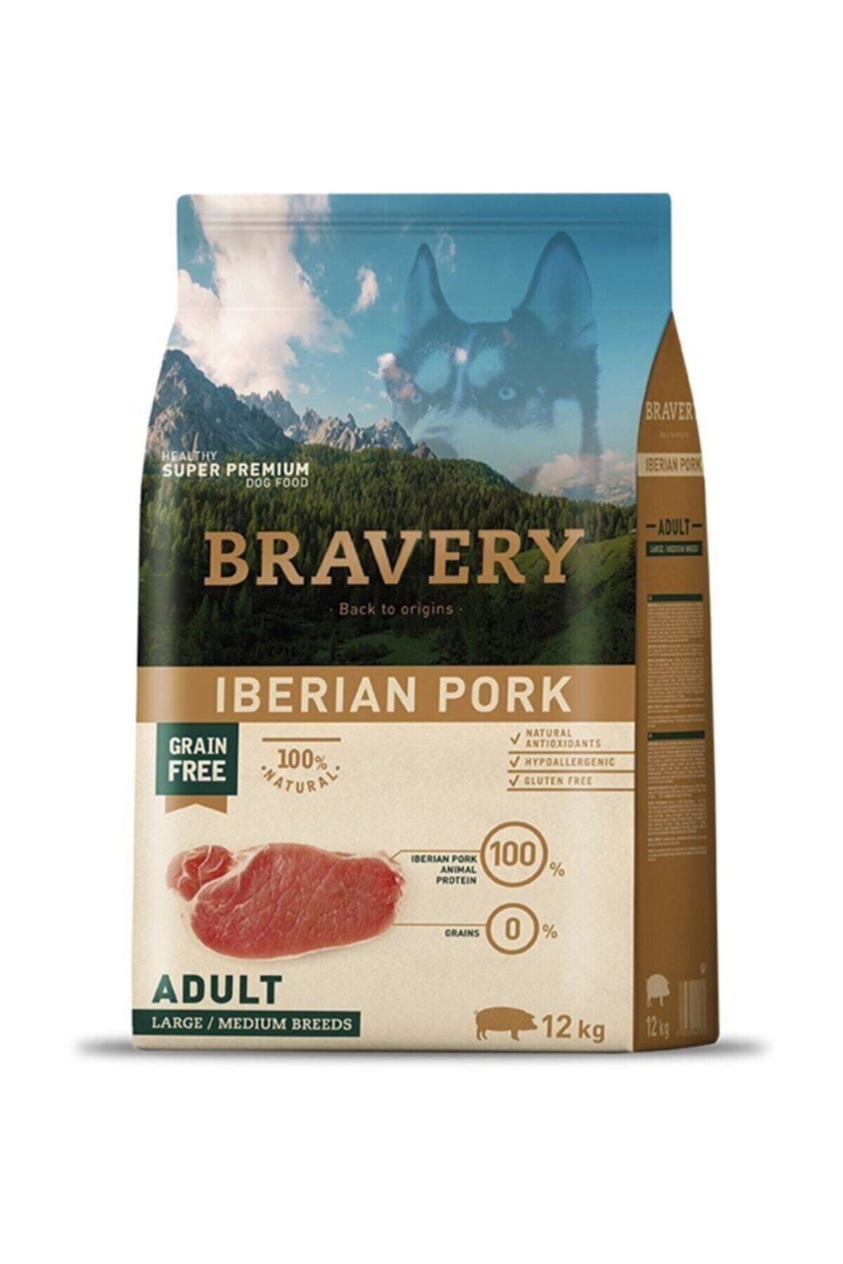 Bravery Adult Dog Iberıan Pork(DOMUZLU) Yetişkin Köpek Için Tahılsız Kuru Mama Med-large Br. 4 Kg