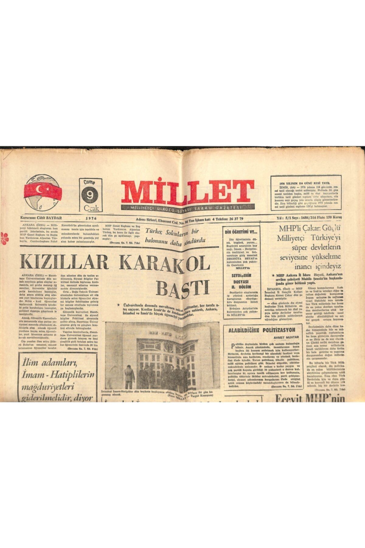 Gökçe Koleksiyon Millet Gazetesi 9 Ocak 1976 - Solcu Şükrü Bulut , Çin Rus Tartışmasının Kurbanı Oldu