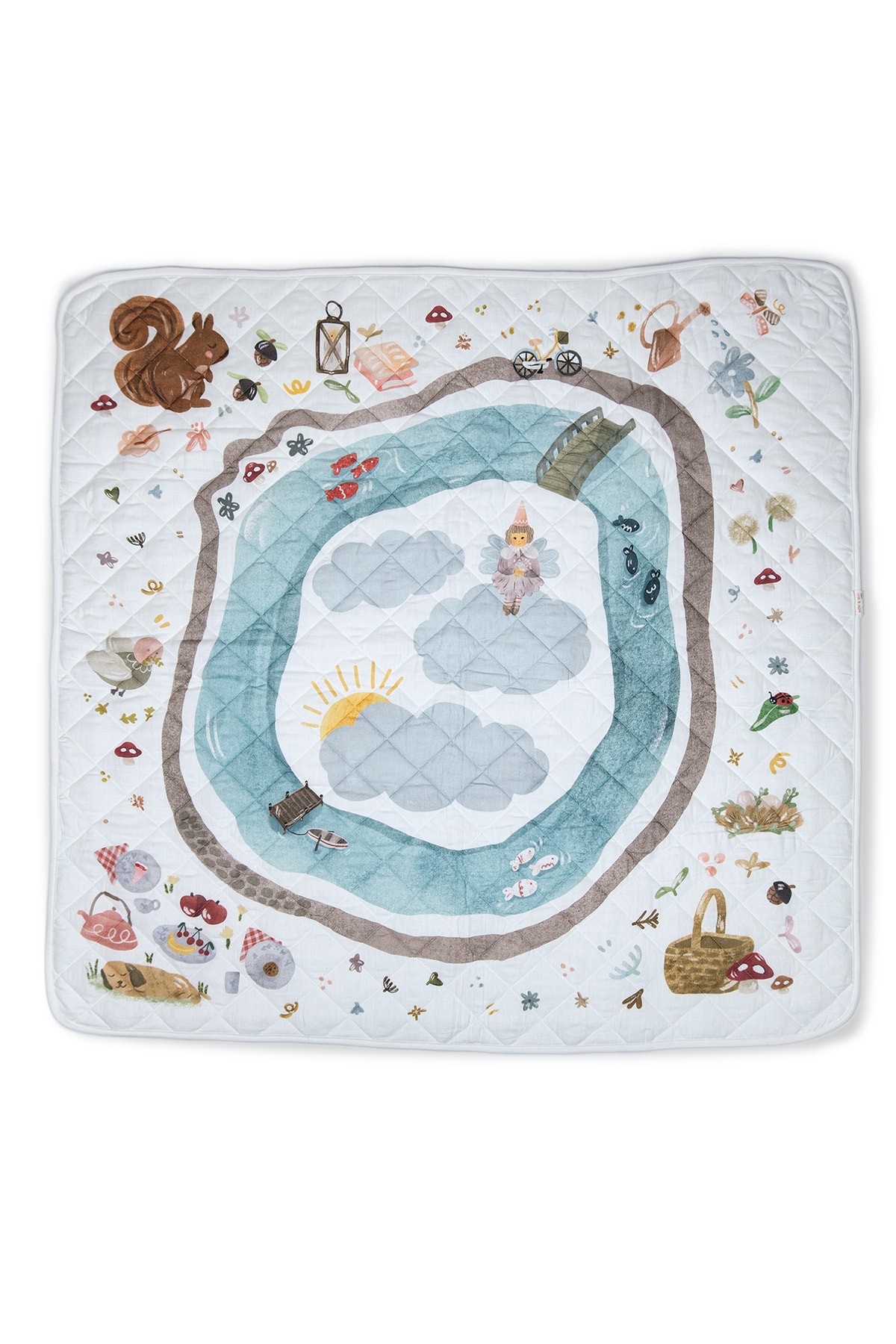 Nov&Mai Boutique %100 Pamuk Çift Taraflı Müslin Oyun Halısı /  Tummy Time Bebek Oyun Matı-125x125 cm