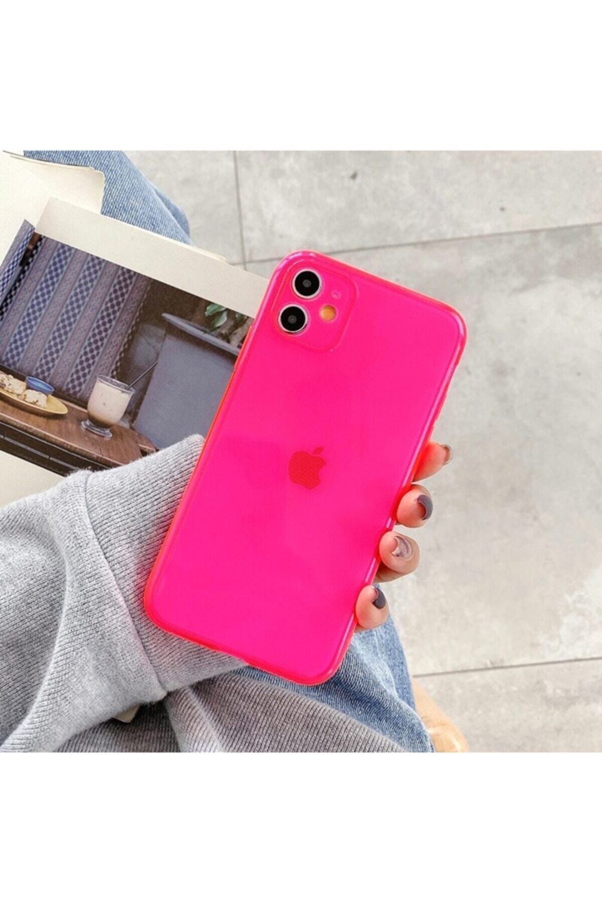 Pickcase Iphone 11 Kılıf Neon Renkli Kamera Korumalı Parlak Pembe Silikon