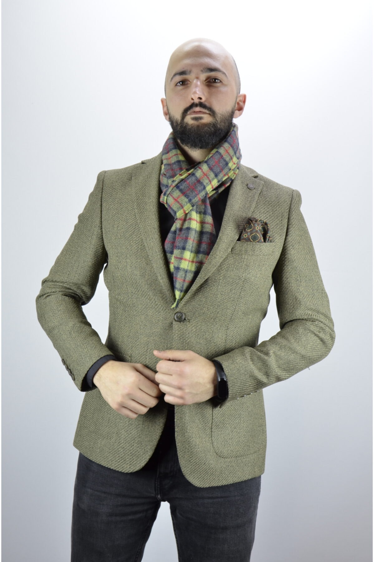 moda kaşkol Moda Su Yeşili Kareli Akrilik Dokuma Atkı