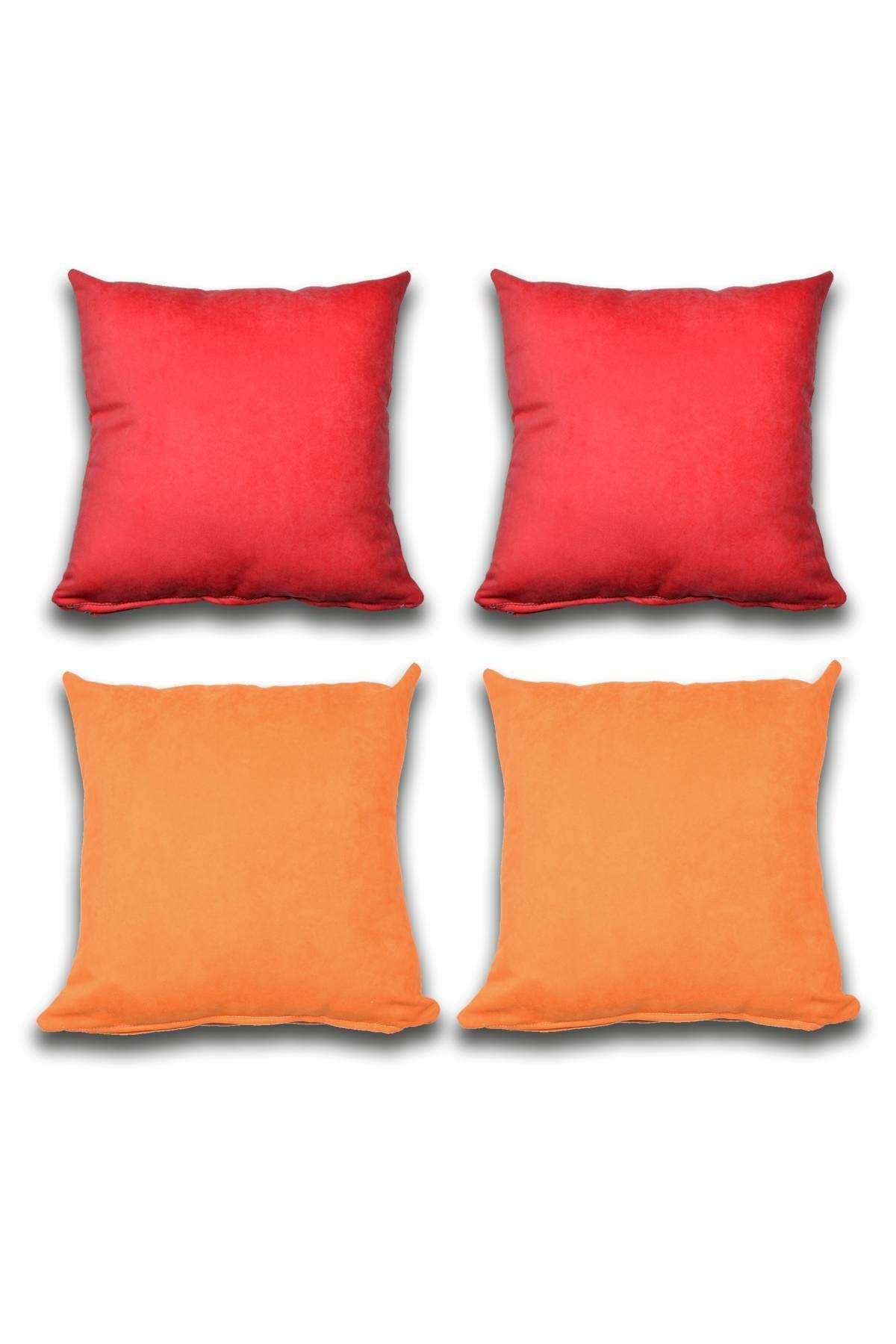 Royaleks 4 Adet Süet Kırlent Minder Kılıfı 40x40cm Açık Kırmızı Portakal