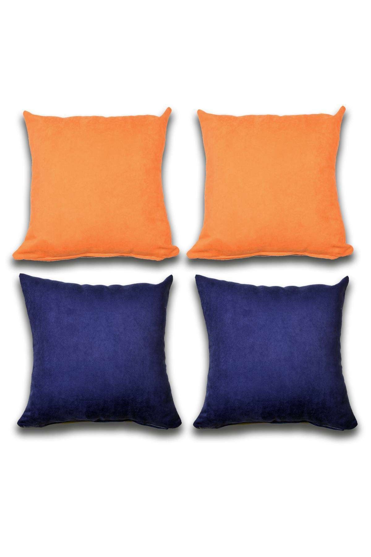 Royaleks 4 Adet Süet Kırlent Minder Kılıfı 40x40cm Portakal Saks Mavisi