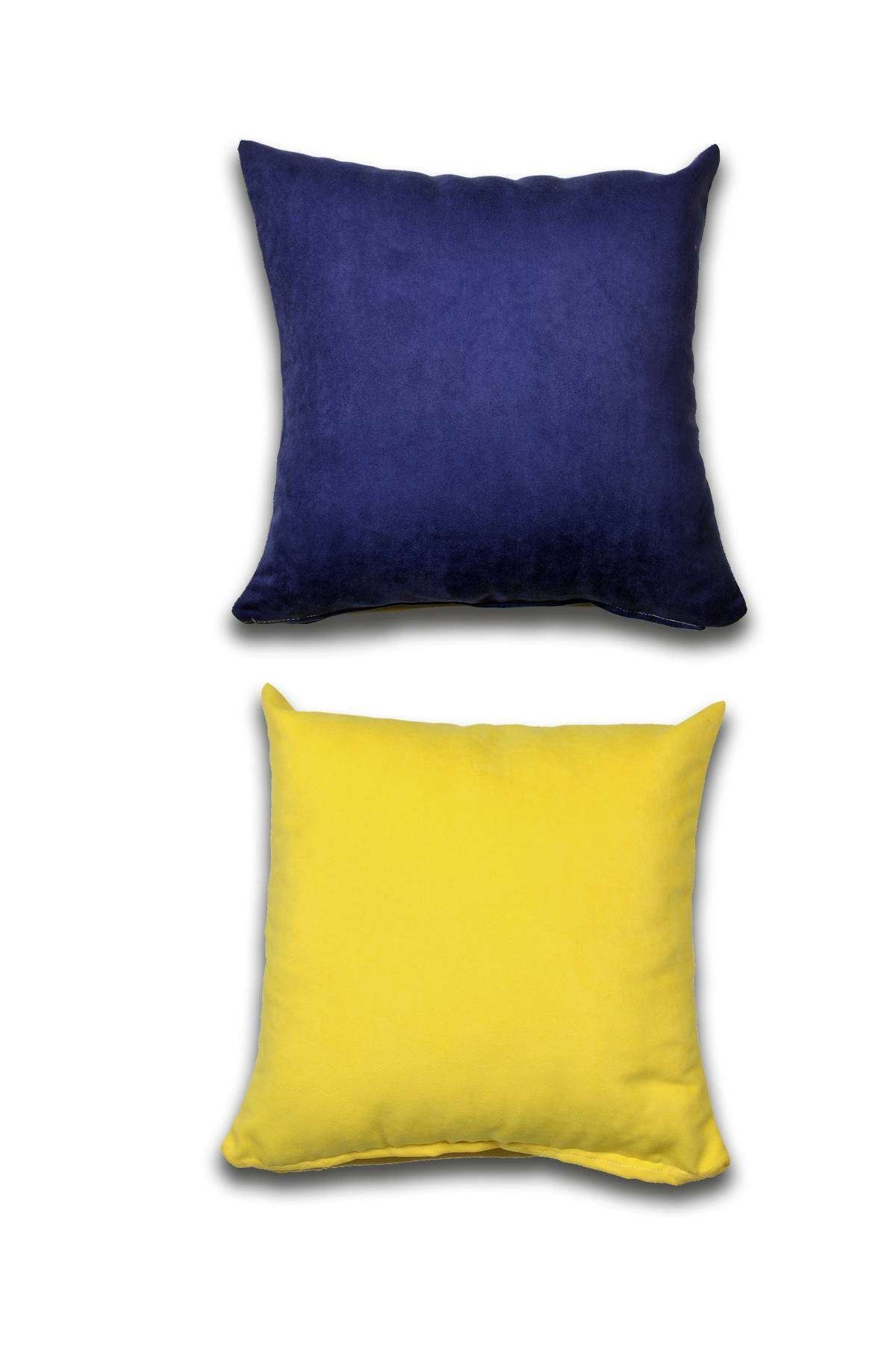 Royaleks 2 Adet Süet Kırlent Minder Kılıfı 40x40cm Saks Mavisi Sarı