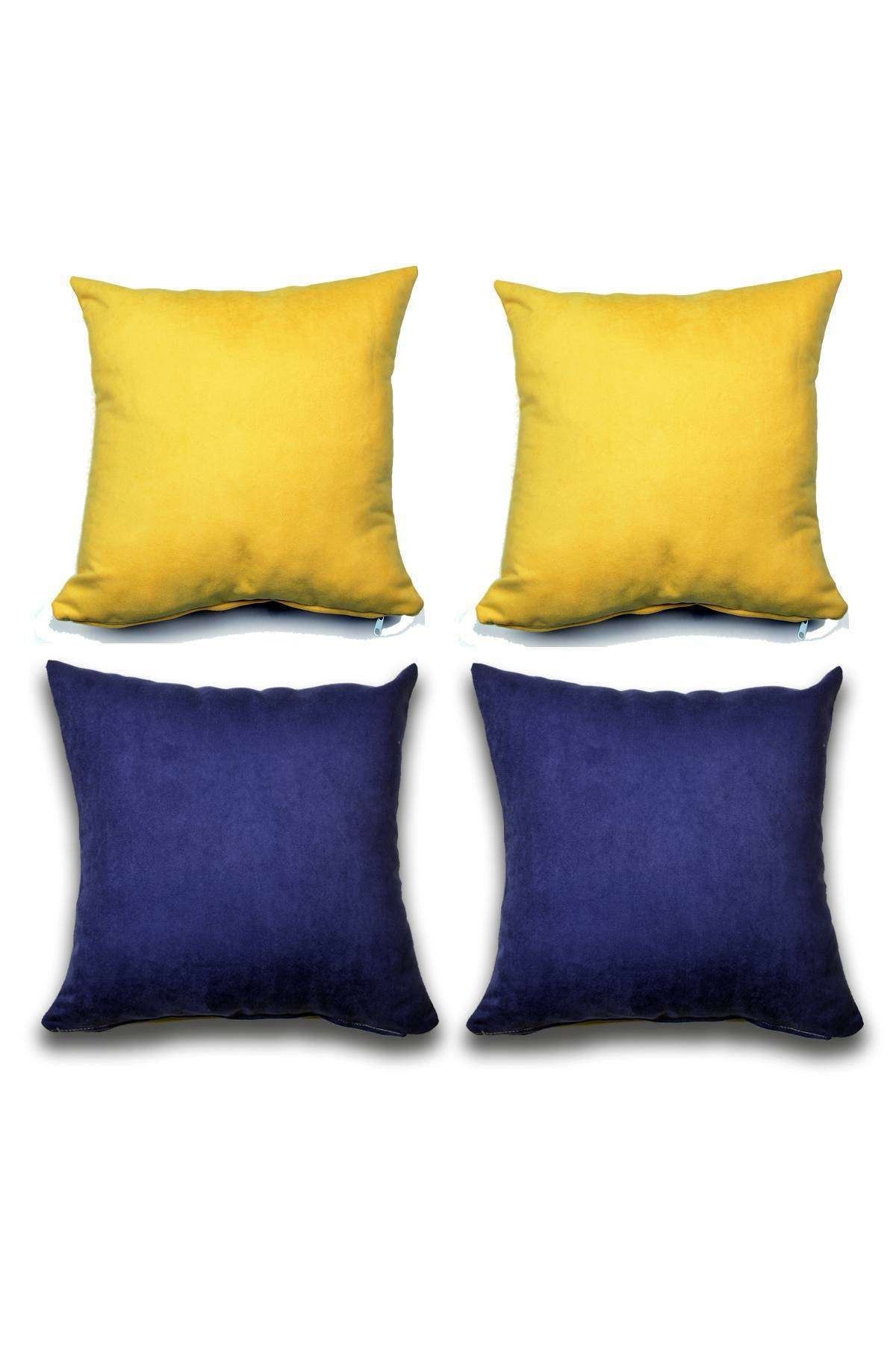 Royaleks 4 Adet Süet Kırlent Minder Kılıfı 40x40 cm Hardal Sarısı Saks Mavisi