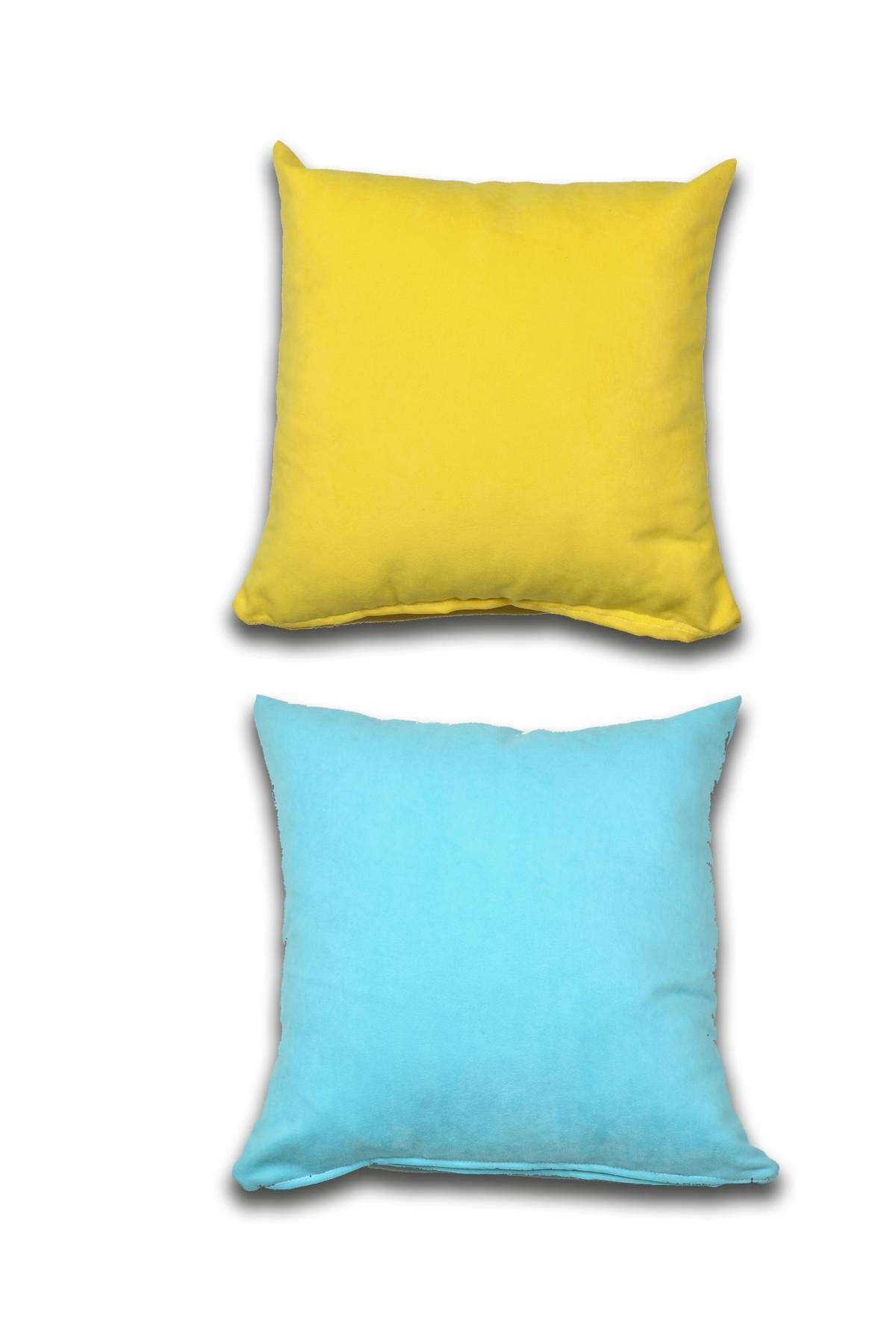 Royaleks 2 Adet Süet Kırlent Minder Kılıfı 40x40cm Sarı Turquaz