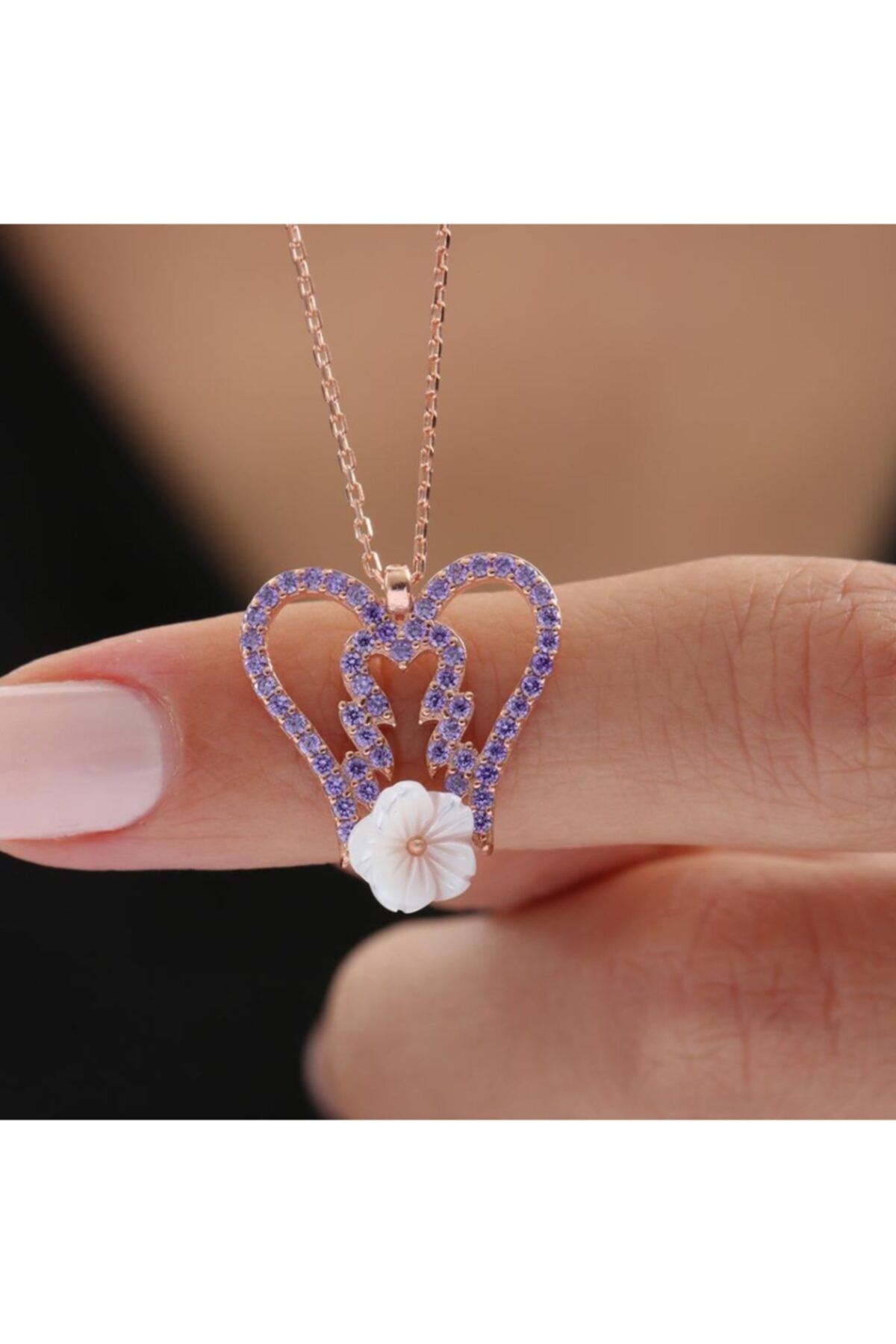 Mia Vento Melek Kanadı Manolya Çiçeği Rose Renk Flowers Gümüş Kolye