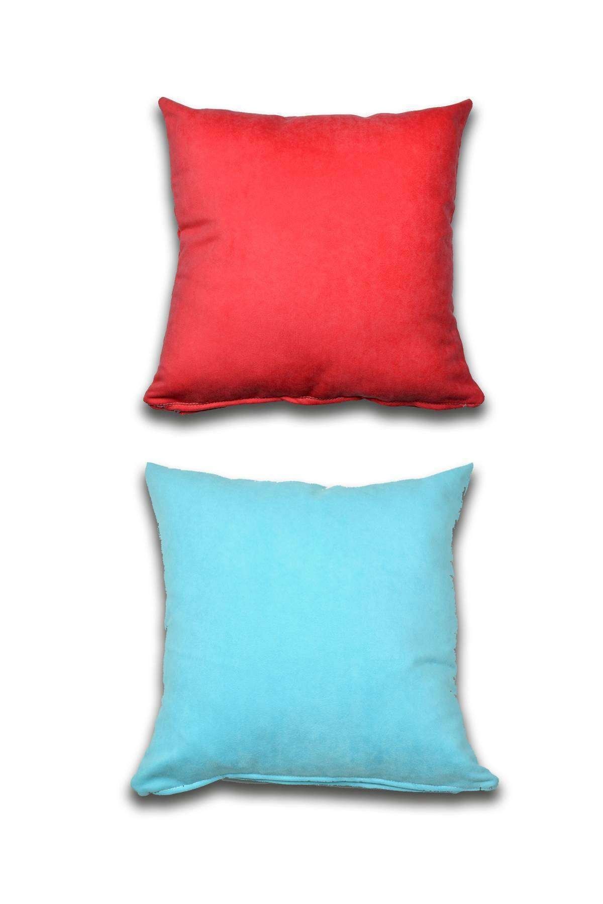 Royaleks 2 Adet Süet Kırlent Minder Kılıfı 40x40cm Açık Kırmızı Turquaz