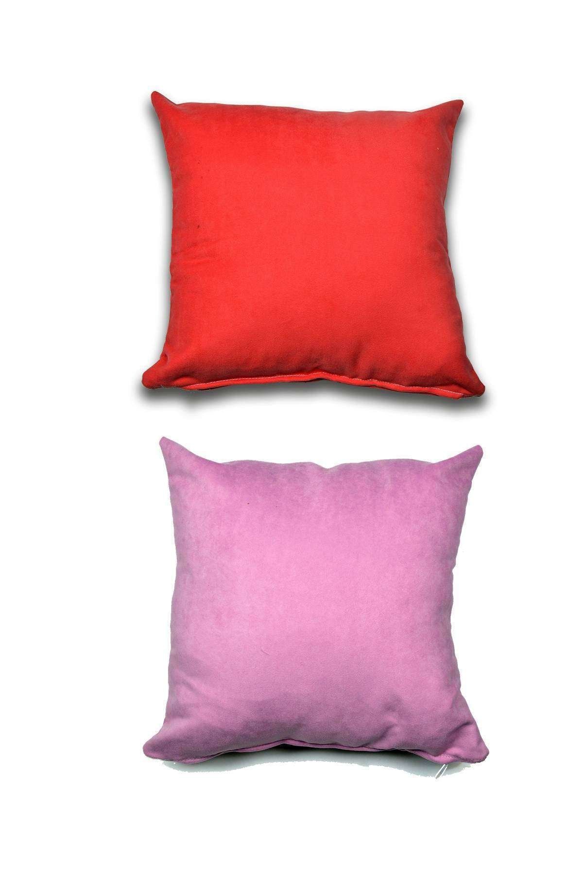 Royaleks 2 Adet Süet Kırlent Minder Kılıfı 40x40 cm Kırmızı Lila