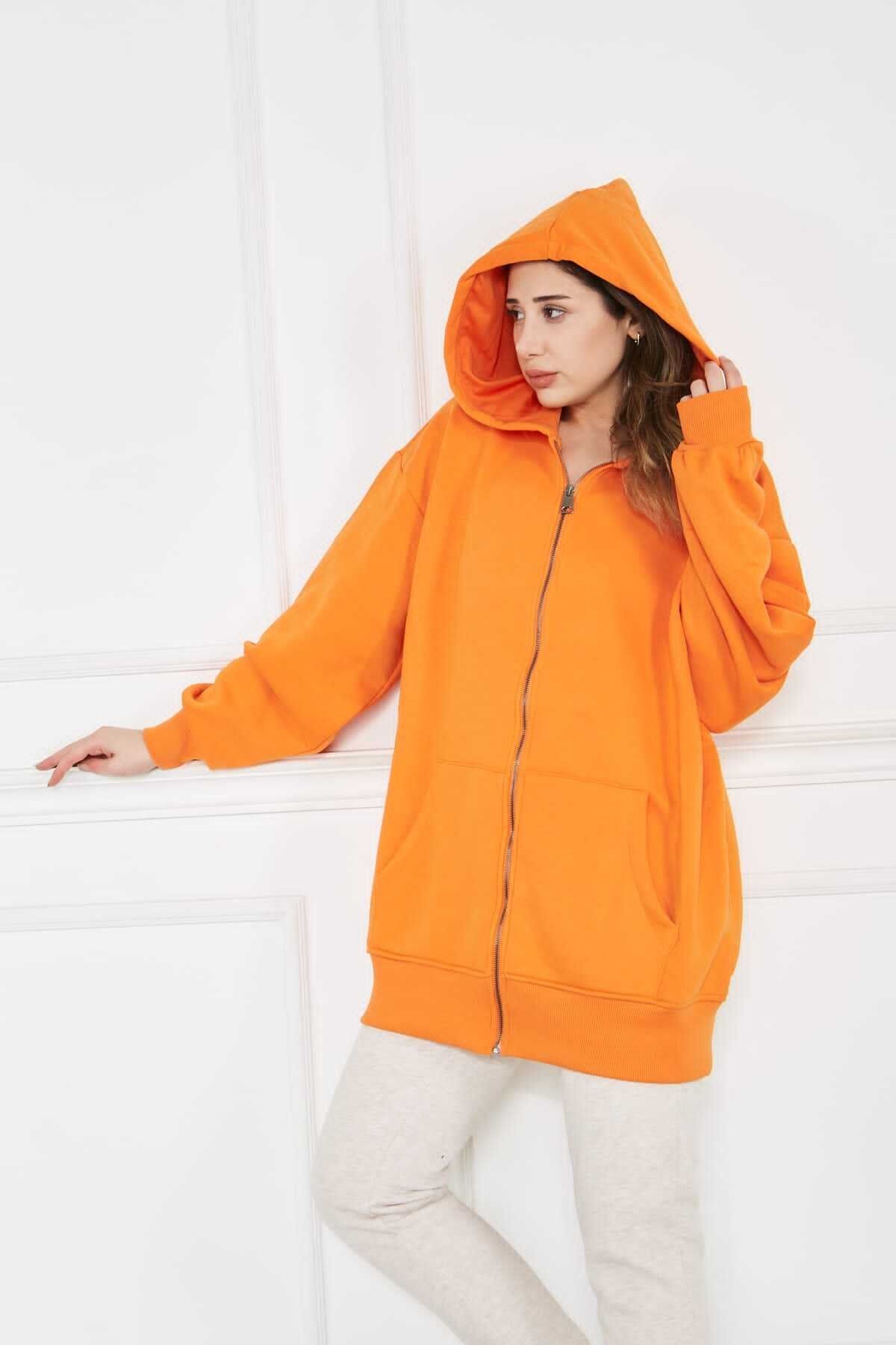 mefbutik Fermuarlı Kapüşonlu Hırka Oversize