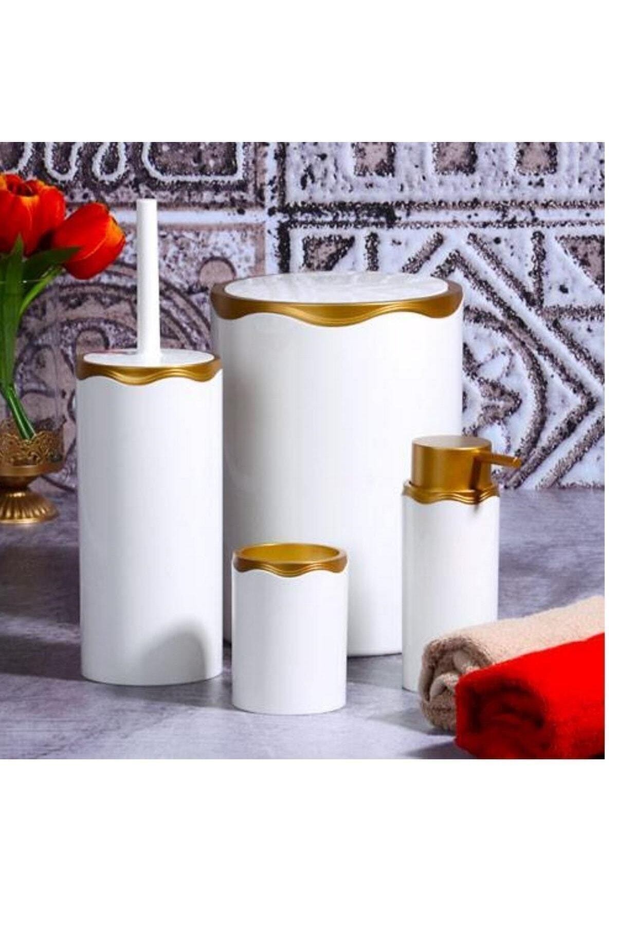 Azra Beyaz Mat Altın 4 Parça Akrilik Banyo Seti Fma02788