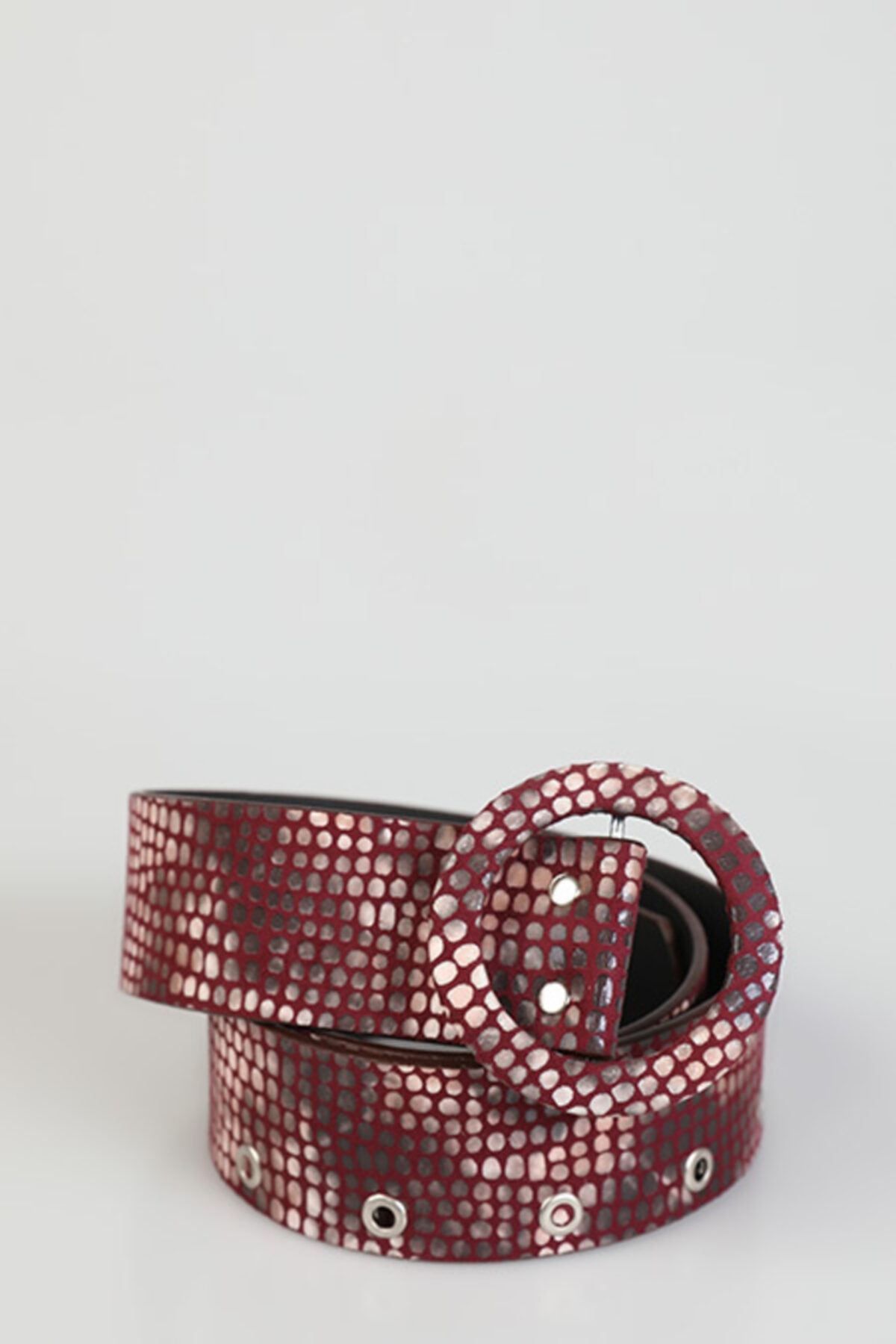 Stone Design Bracelet Yarı Parlak Yarı Mat Bordo Kalın Kemer - 102 Cm