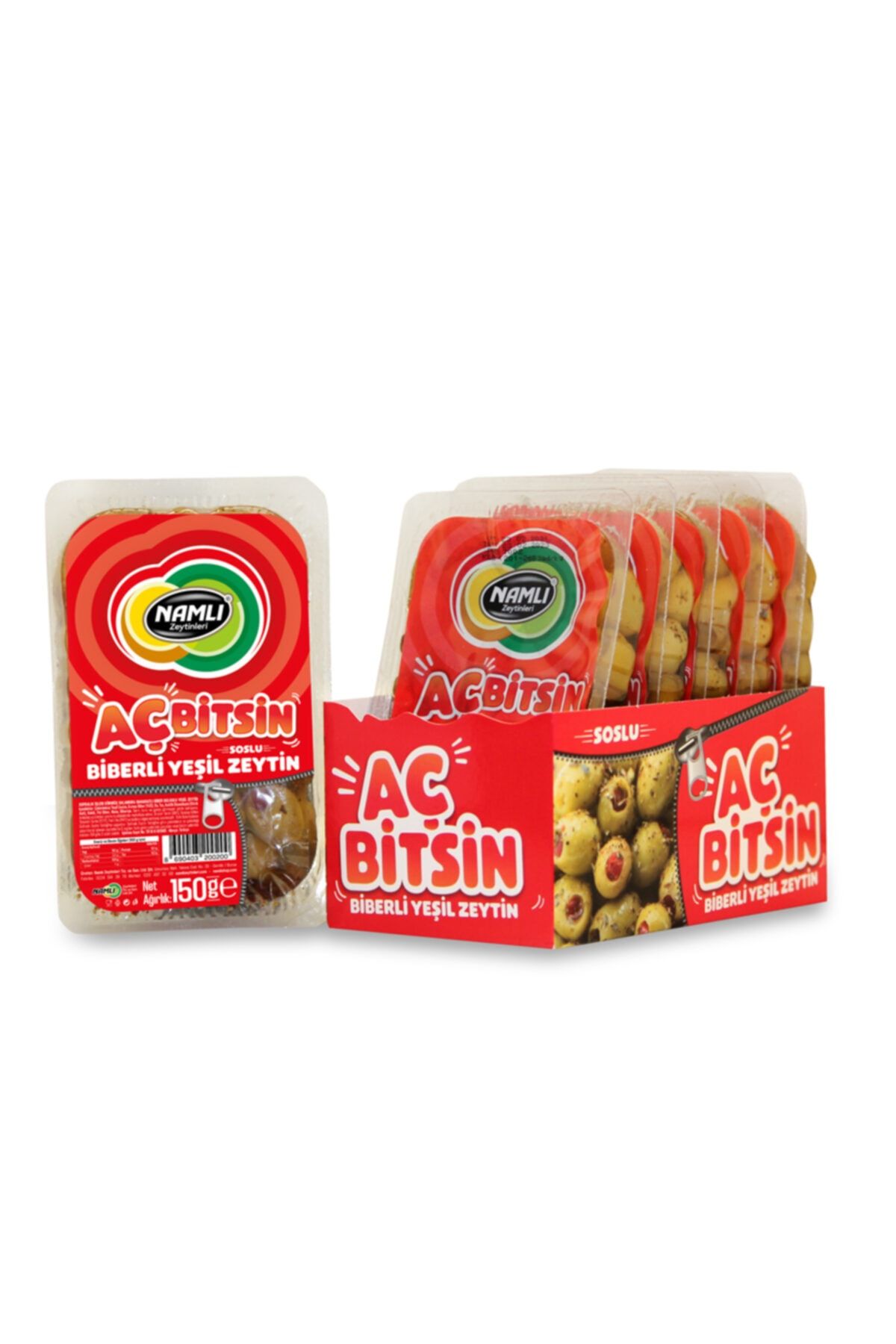 Namlı Aç Bitir Biber Dolgulu Soslu Yeşil Zeytin 150 Gr X 6 Adet