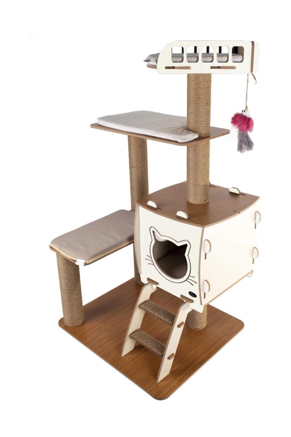 Patihomes Katlı Kedi Evi Tırmalamalı Bej