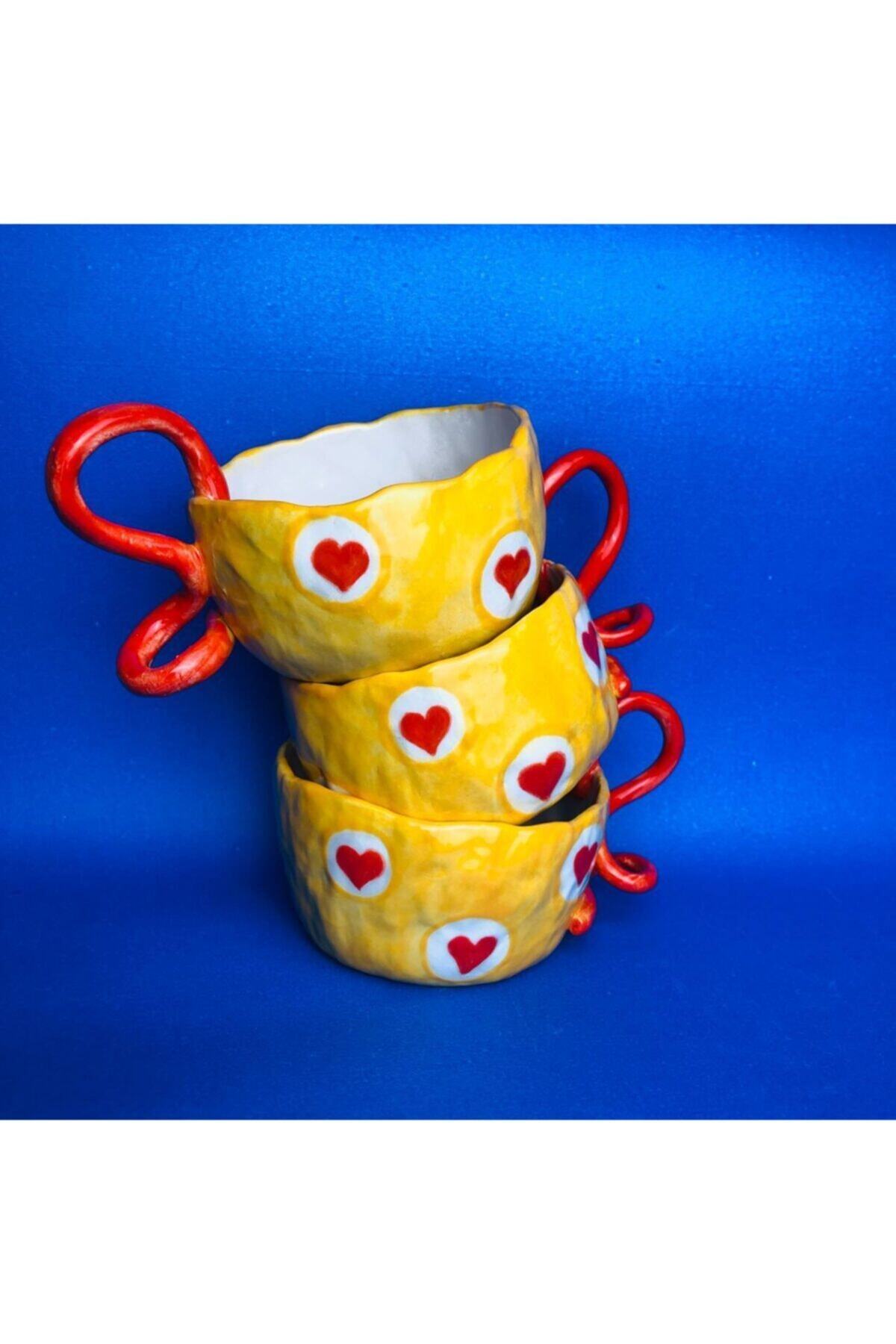 Lily & Loly Ceramics Loly Serisi “phoebe” Tek Kupa - Friends Kupa - Kalpli Sarı Kupa - El Yapımı Seramik Mug 140ml