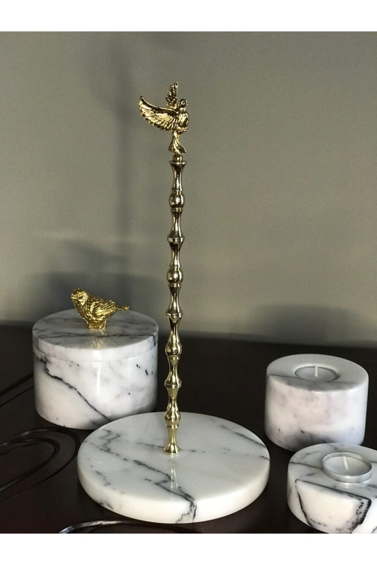 MIARIK DESIGN & DEKORASYON Leylak Mermer Kuş Peçetelik Havluluk (gold Altın)