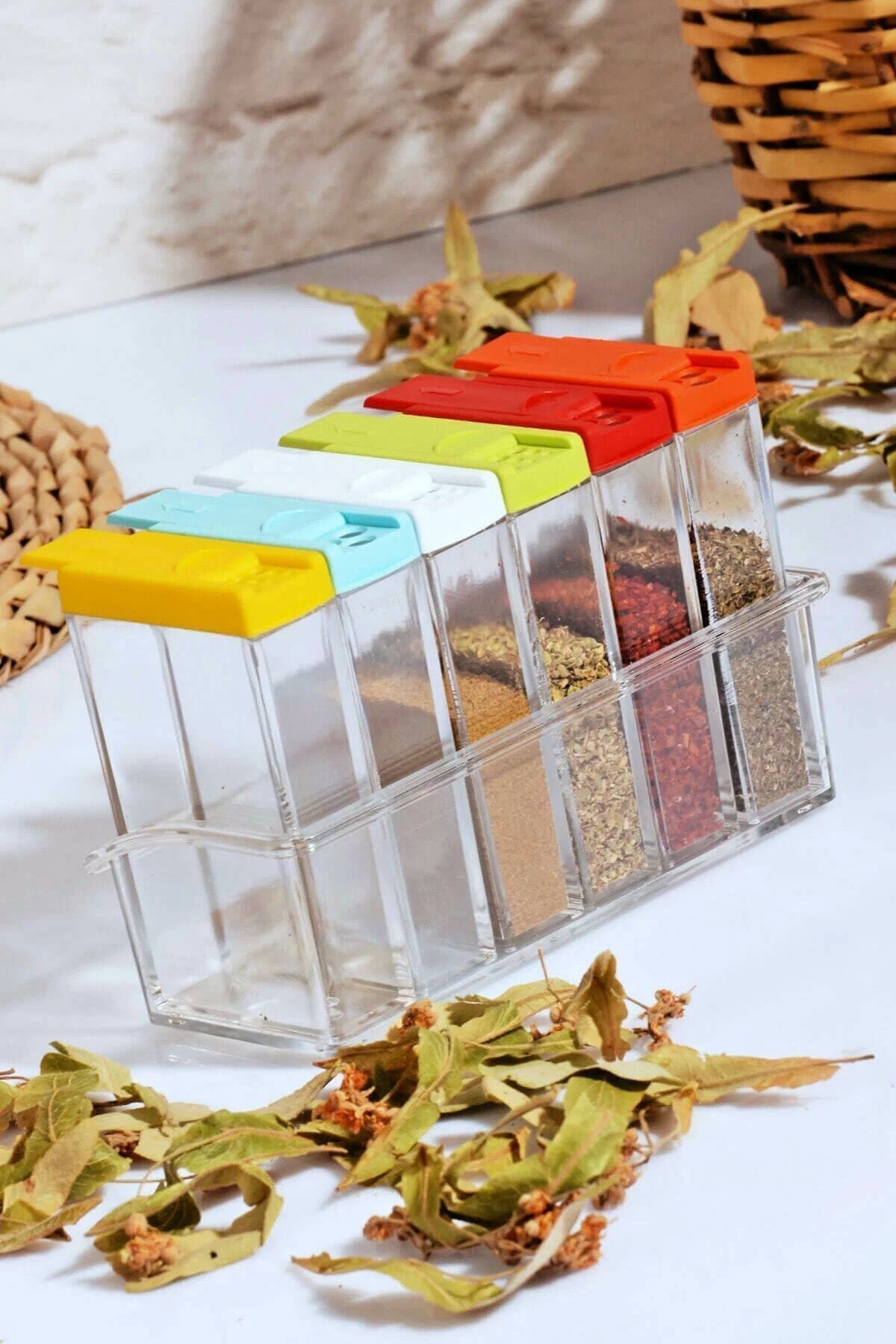 SimEvMutfak Raflı 6'lı Plastik Baharat Seti