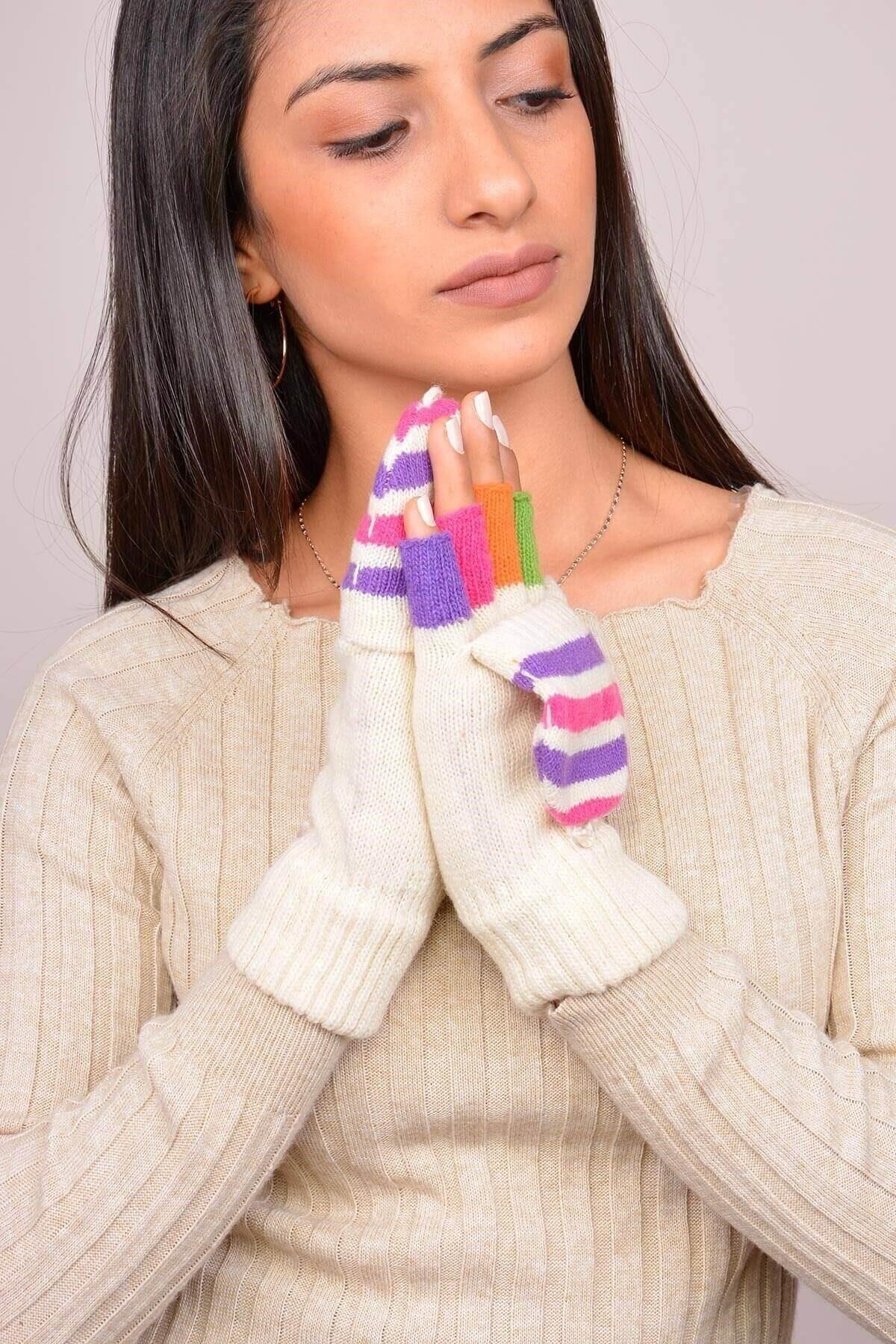 Mossta Yünlü Kapaklı Kadın Eldiven ELD1030