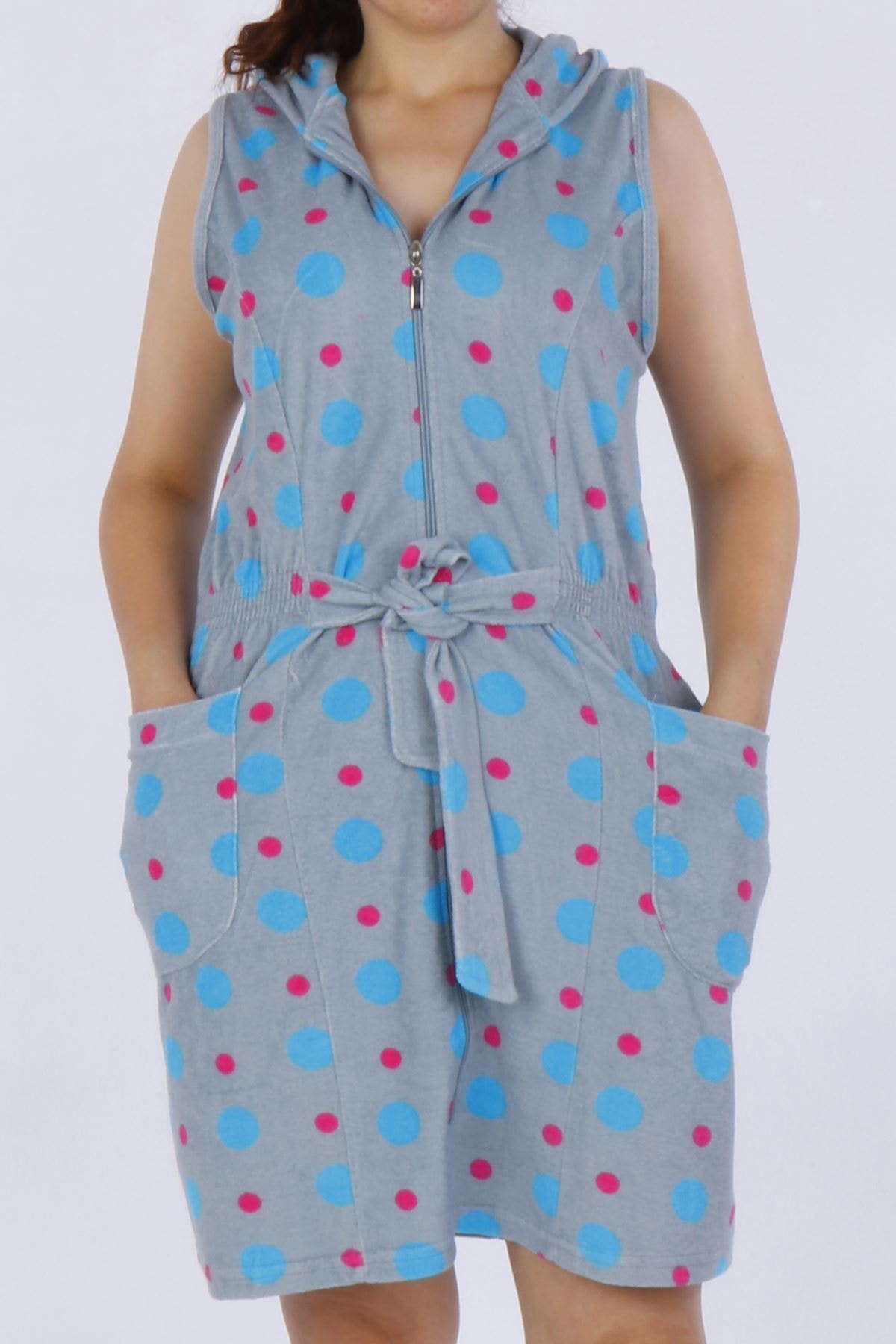 Nicoletta Gri Kadın Sıfır Kollu Tunik Fermuarlı Kapüşonlu Welsoft