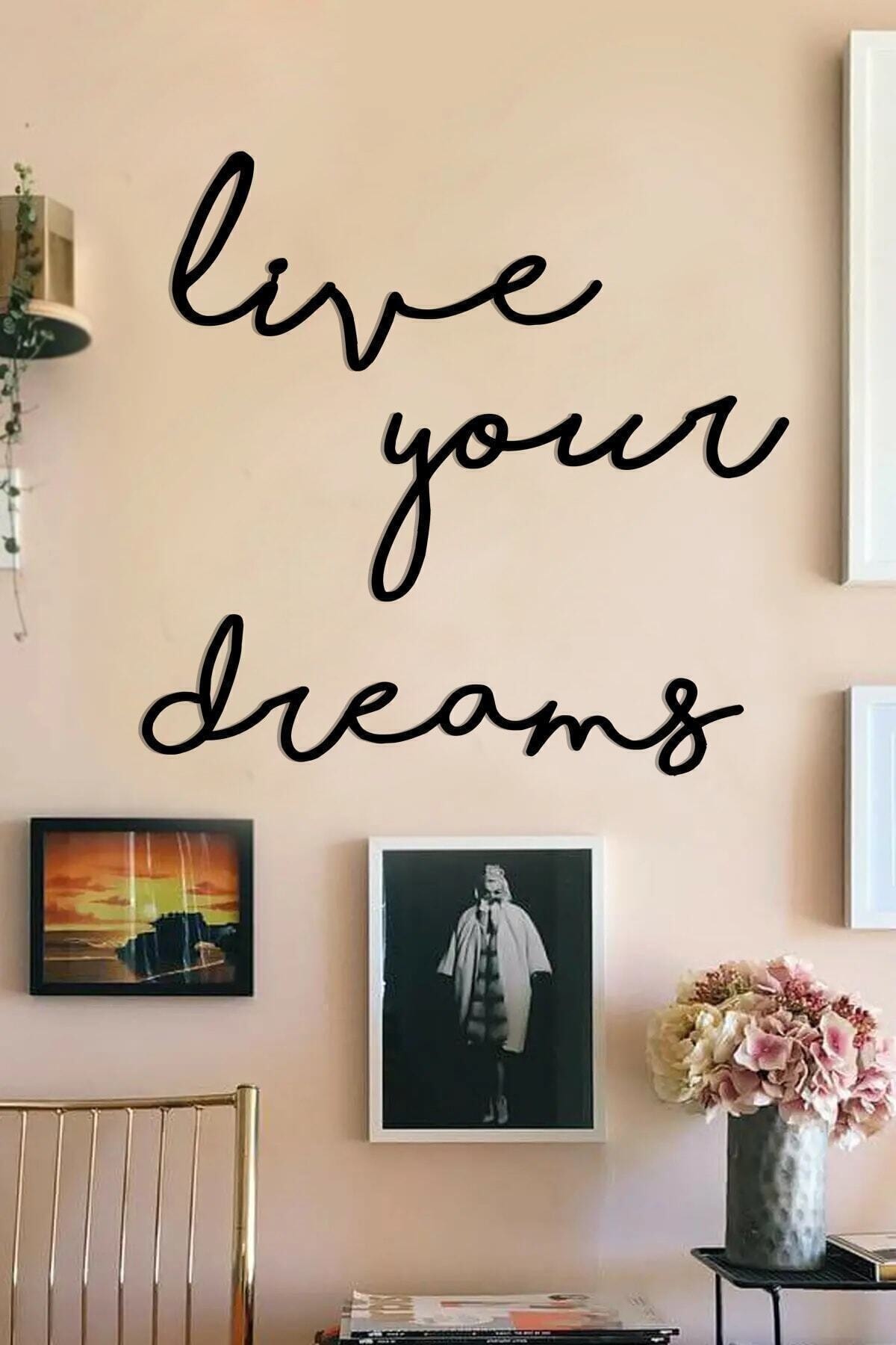 Alfanua Live Your Dreams Dekoratif Ahşap Modern Duvar Yazısı Tablo