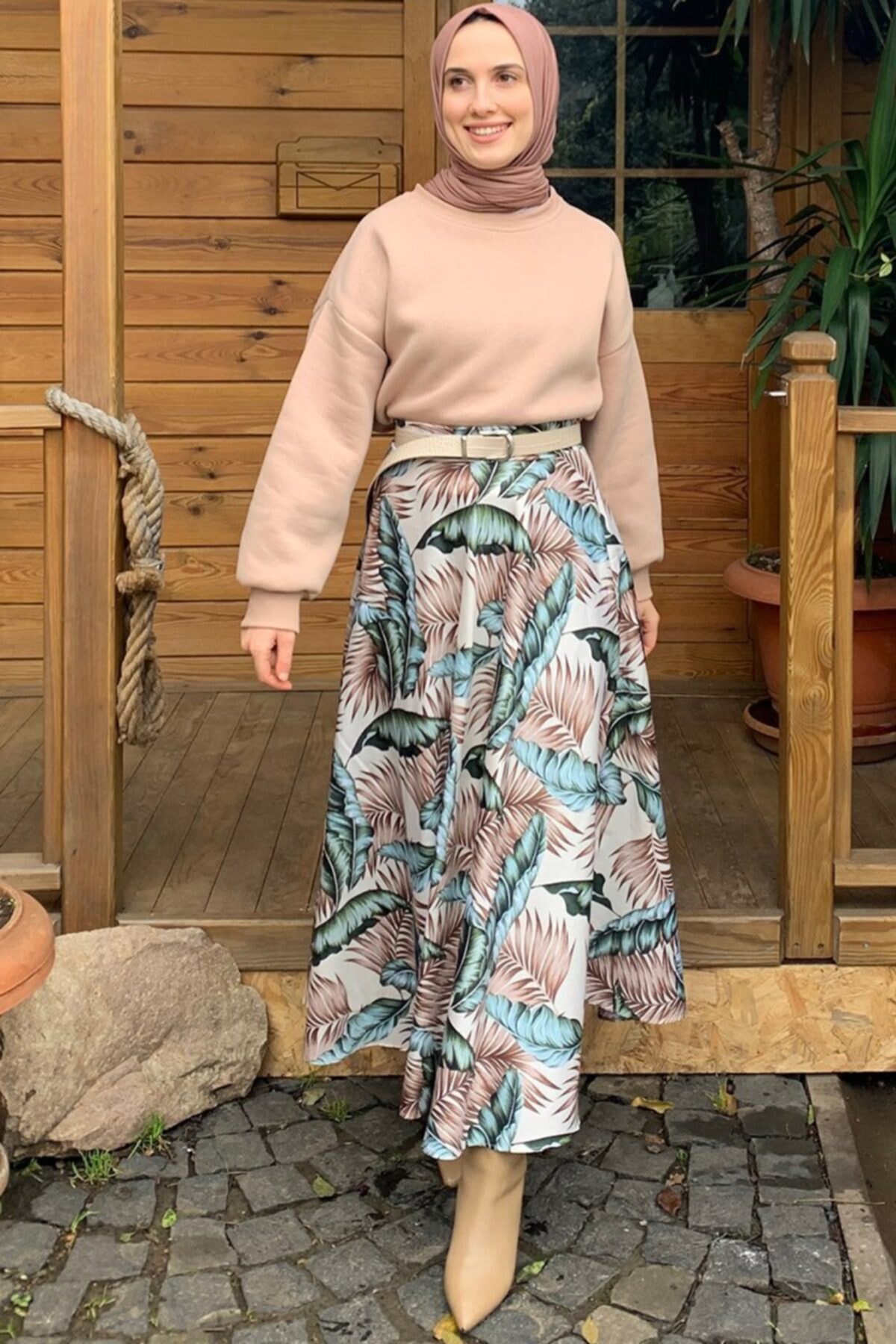 Ceylan Otantik Yeşil Yapraklı Mevlana Etek