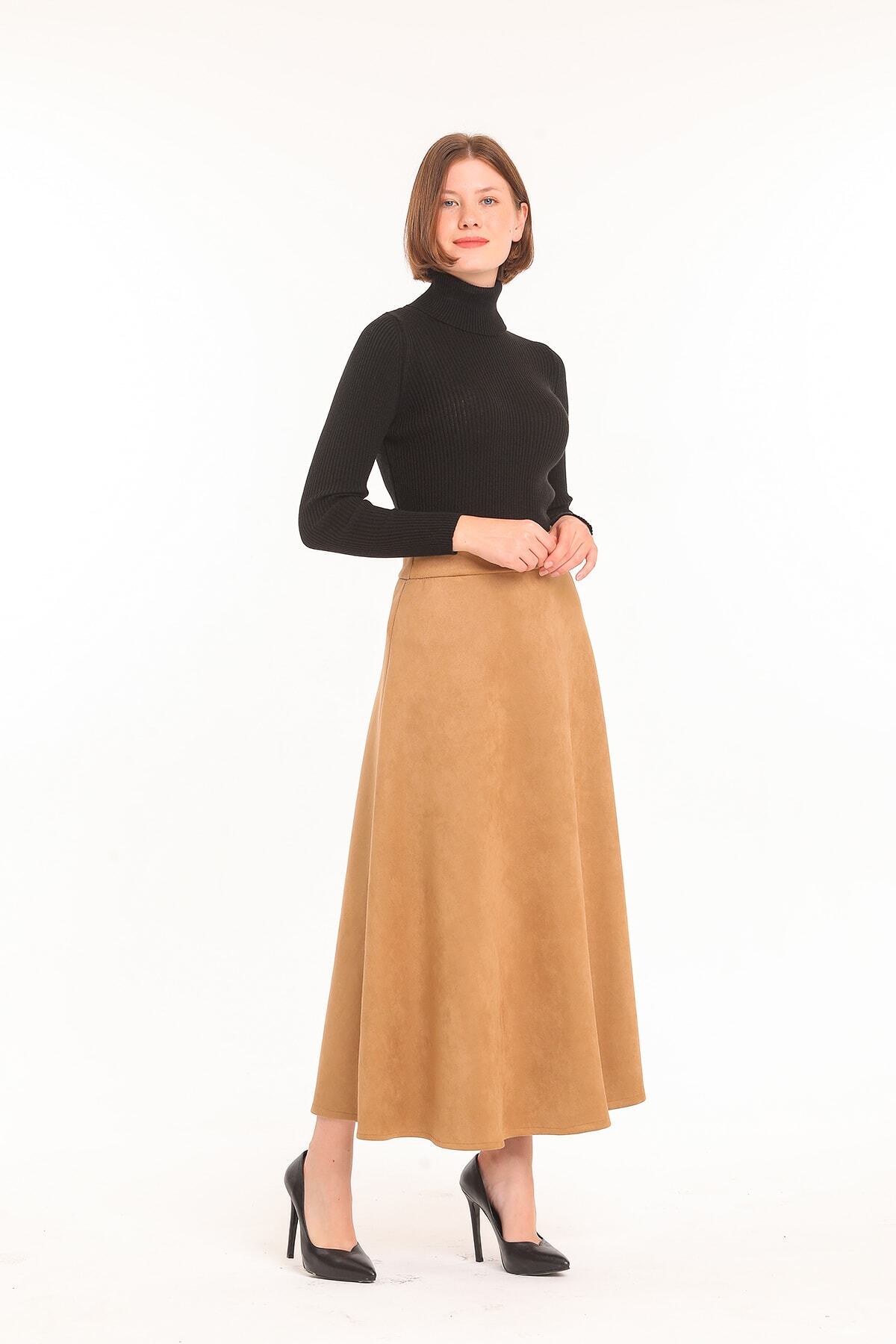 Giyimsel Kadın Bej Süet Mevlana Etek