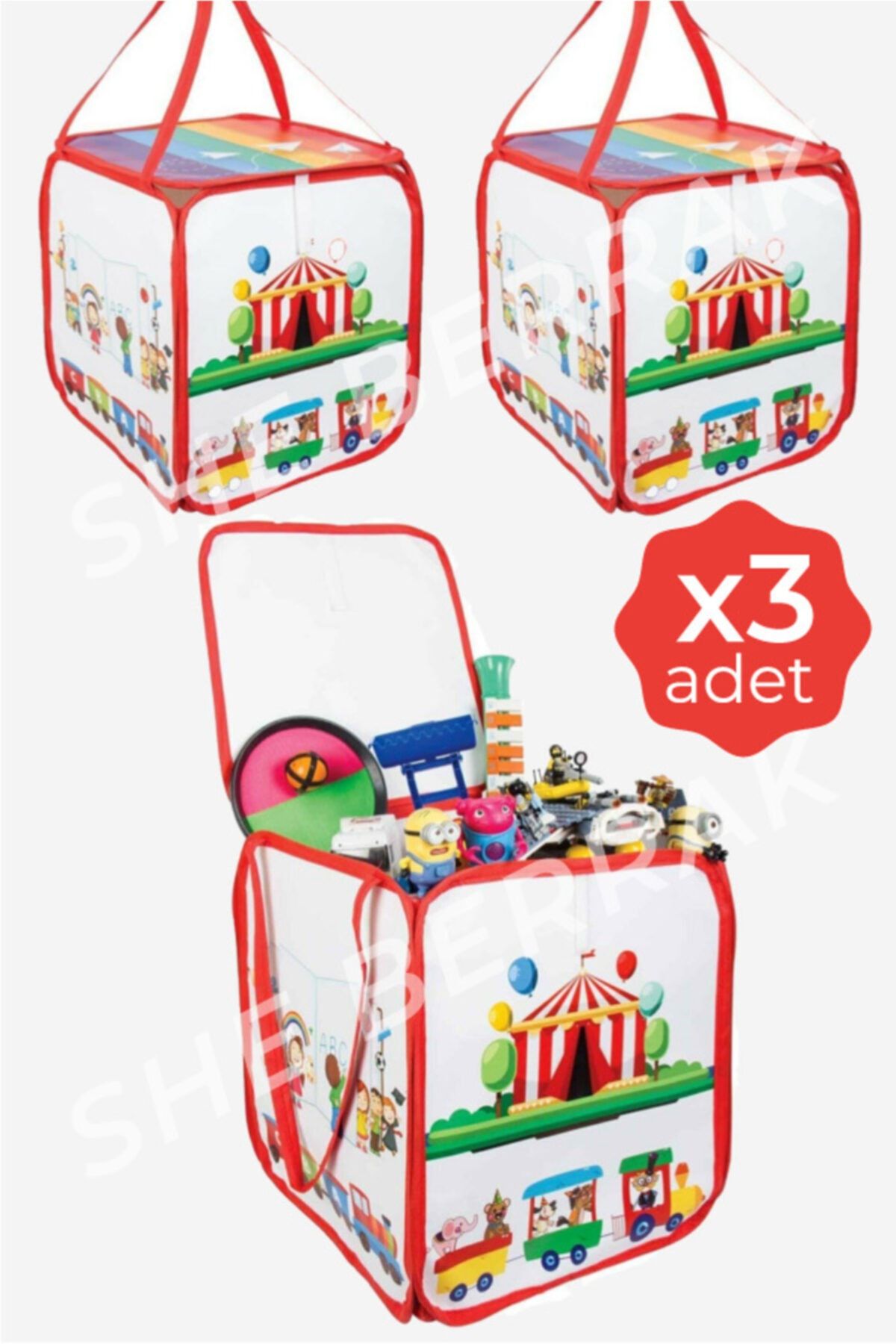 she berrak 3 Adet Oyuncak Saklama Sepeti Kapaklı Geniş Hacimli 35*35*40cm