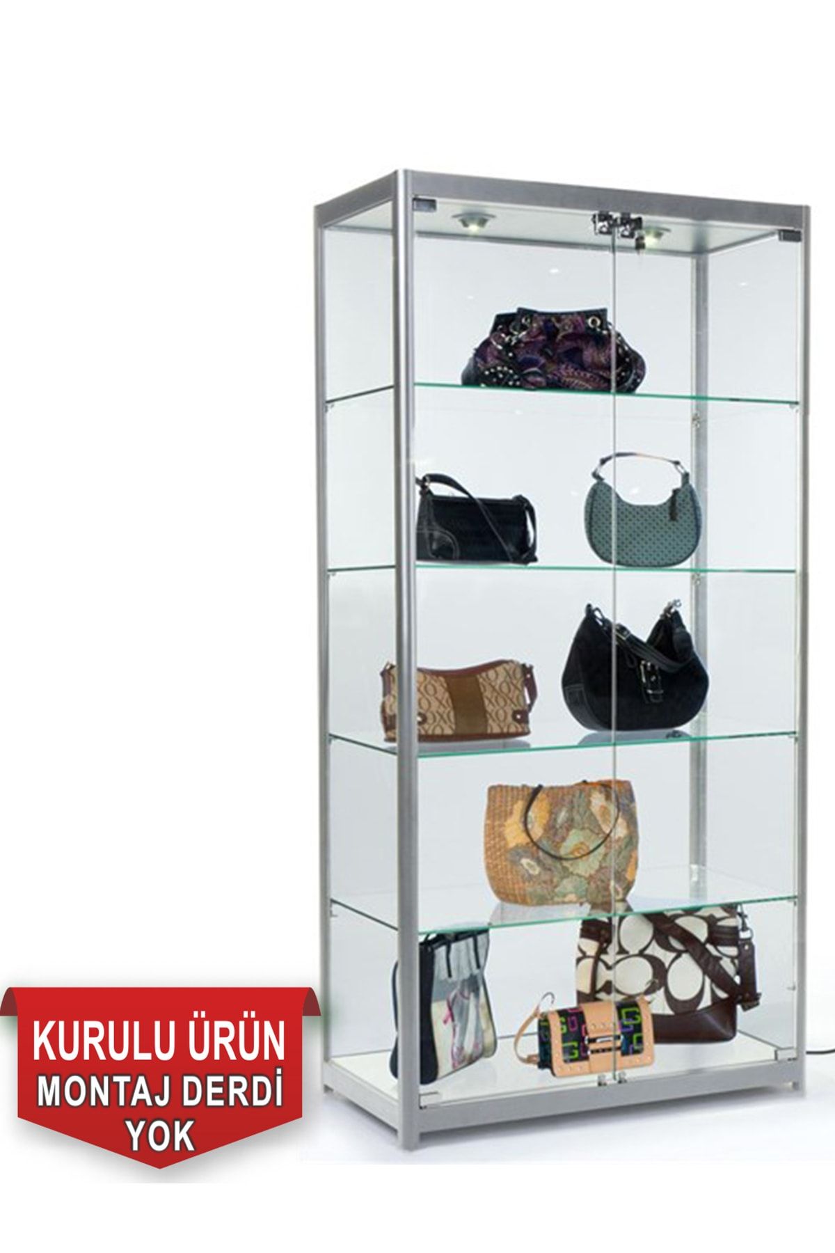 Smartad Cam Dolap - Cam Vitrin - Spotlu Kilitli- Kurulu Ürün (Montaj Derdi Yok)