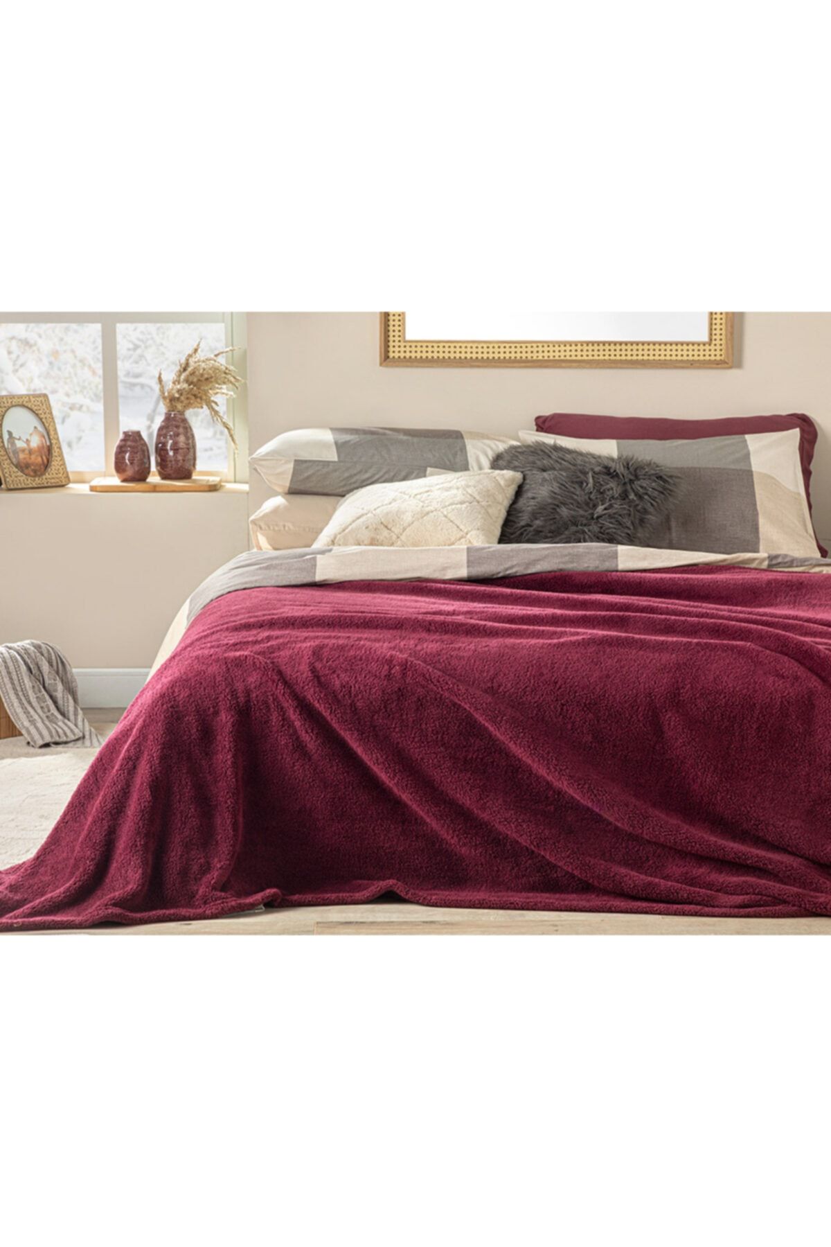 English Home Softy Wellsoft Çift Kişilik Battaniye 200x220 cm Vişne